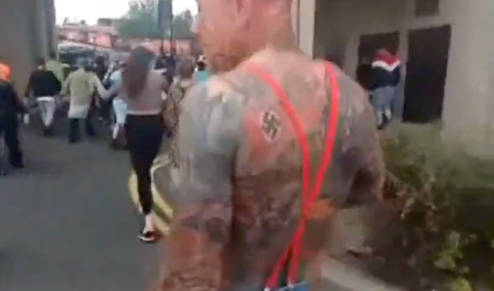 A man with a swastika tattoo was among the protesters in Sunderland on Friday night