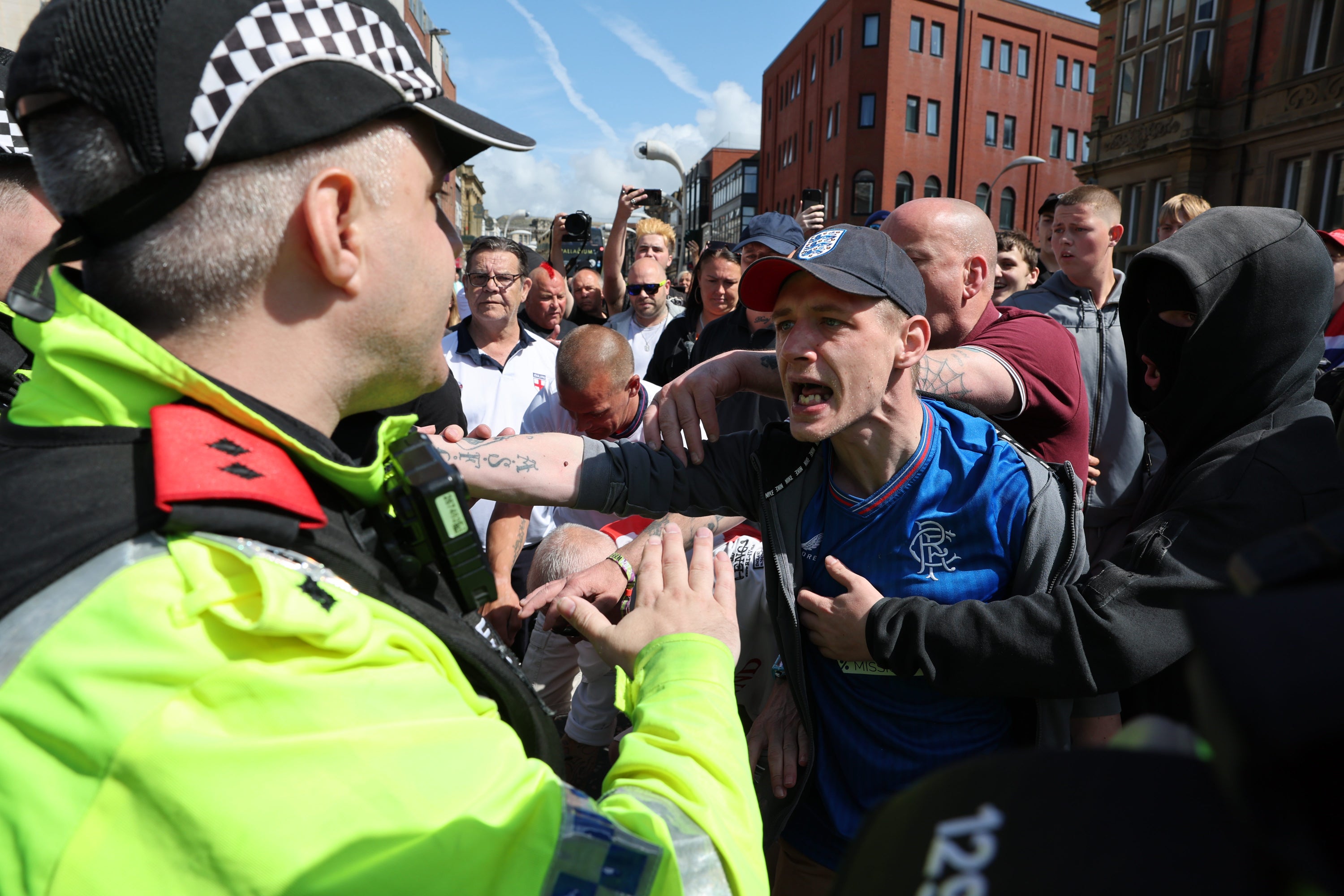 Blackpool also saw run-ins between police and protesters