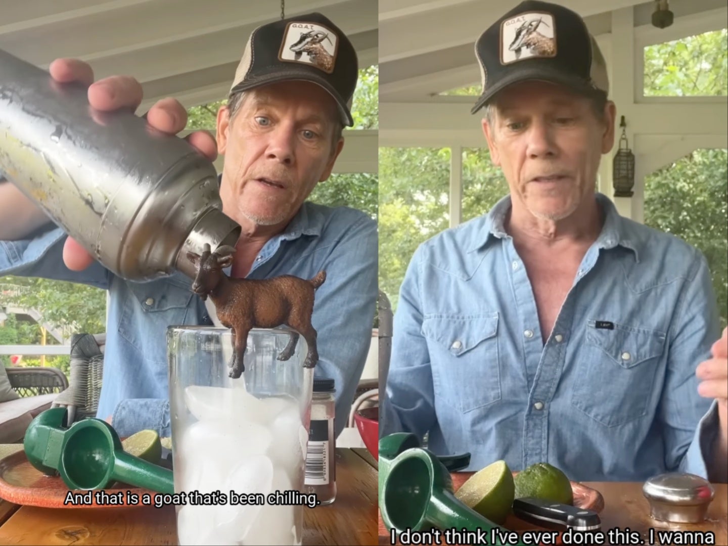 Kevin Bacon making a cocktail in honor of Simone Biles