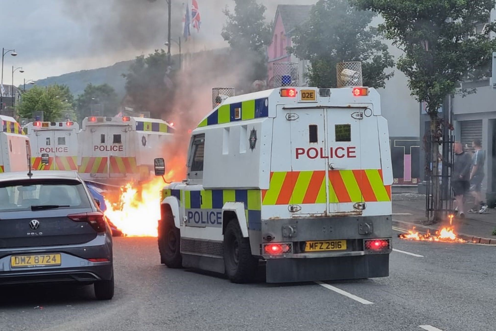 PSNI officers man road blocks in Belfast (David Young/PA)