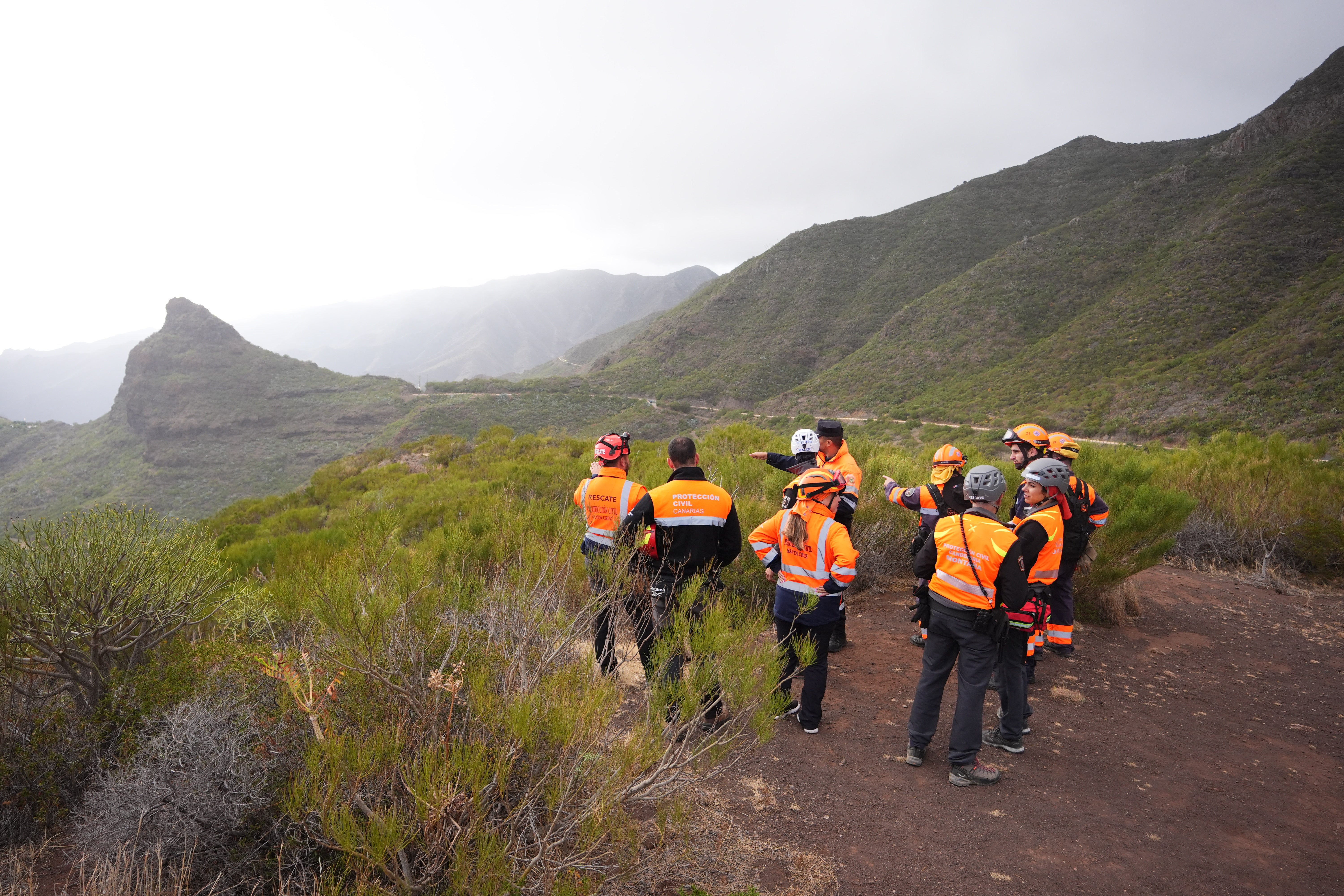 A group of search and rescue workers near to the village of Masca, Tenerife (James Manning/PA)