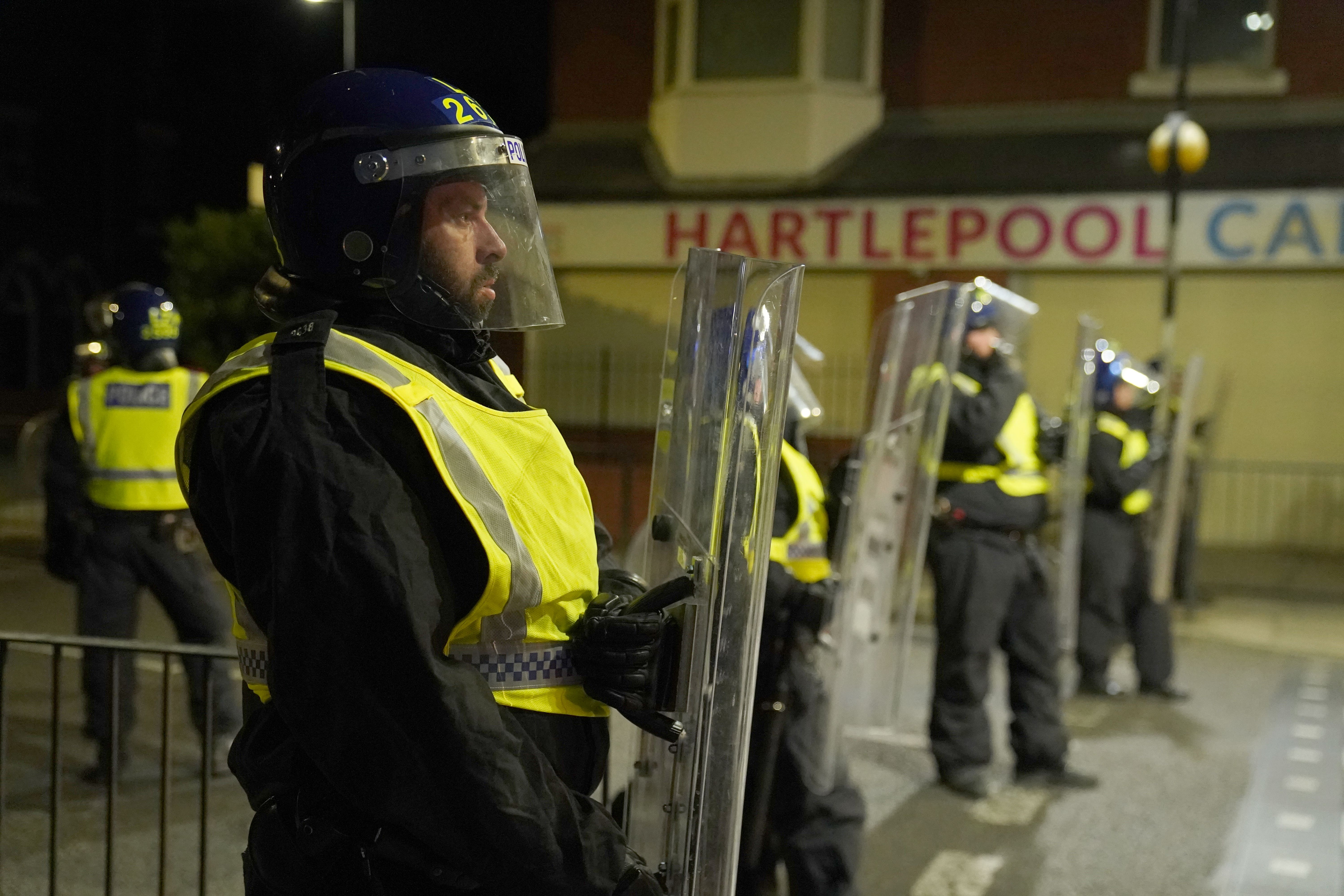 Police officers on the streets of Hartlepool following protests