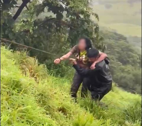 A woman in India was rescued after she fell into a 100ft gorge while clicking selfie