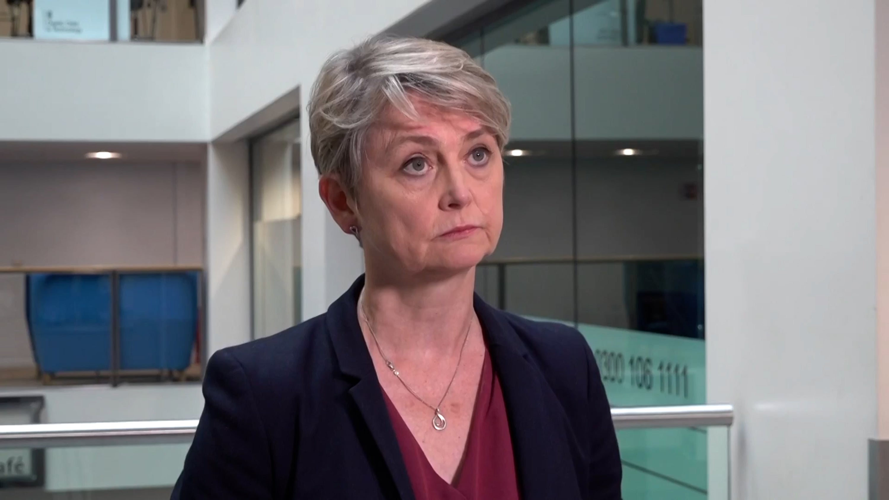 Home Secretary Yvette Cooper speaks to the media at the Home Office in central London following violent disorder in parts of the UK (Elena Giuliano/PA)