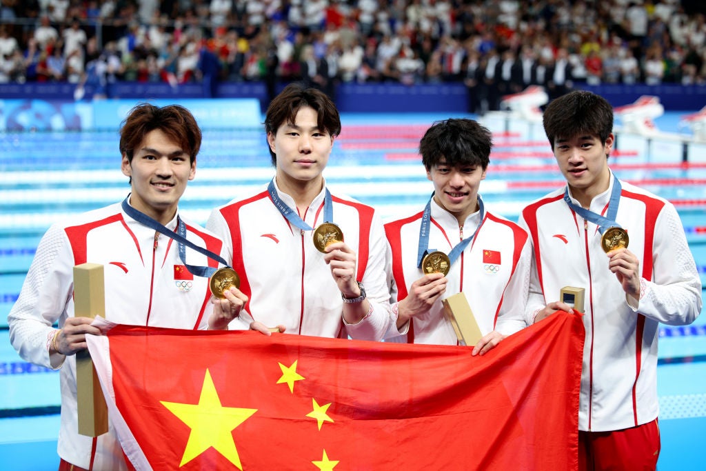 China’s 4x100m medley relay team Xu Jiayu, Qin Haiyang, Sun Jiajun and Pan Zhanle