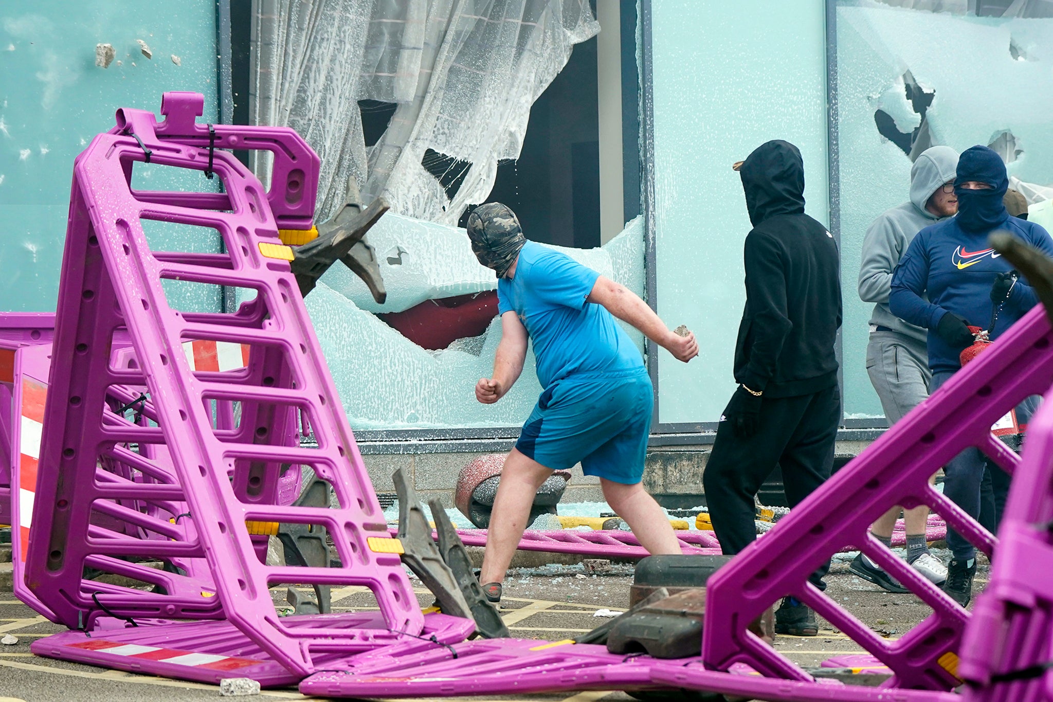 Far-right rioters attack a Holiday Inn Express, known to be housing asylum seekers, in Rotherham