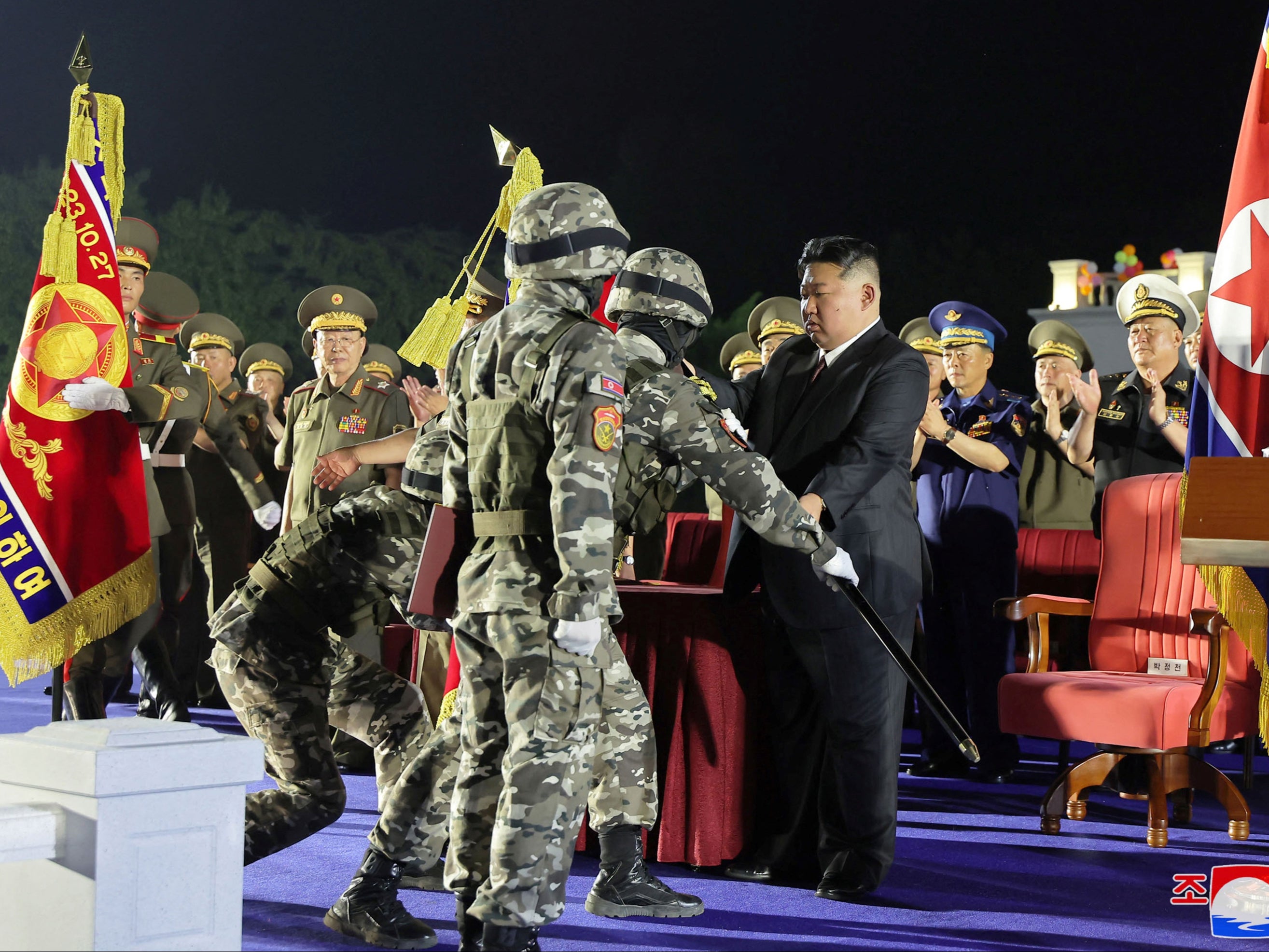 Kim Jong-un attends a ceremony for delivery of tactical ballistic missile launchers to frontier military units, in Pyongyang on 5 August 2024