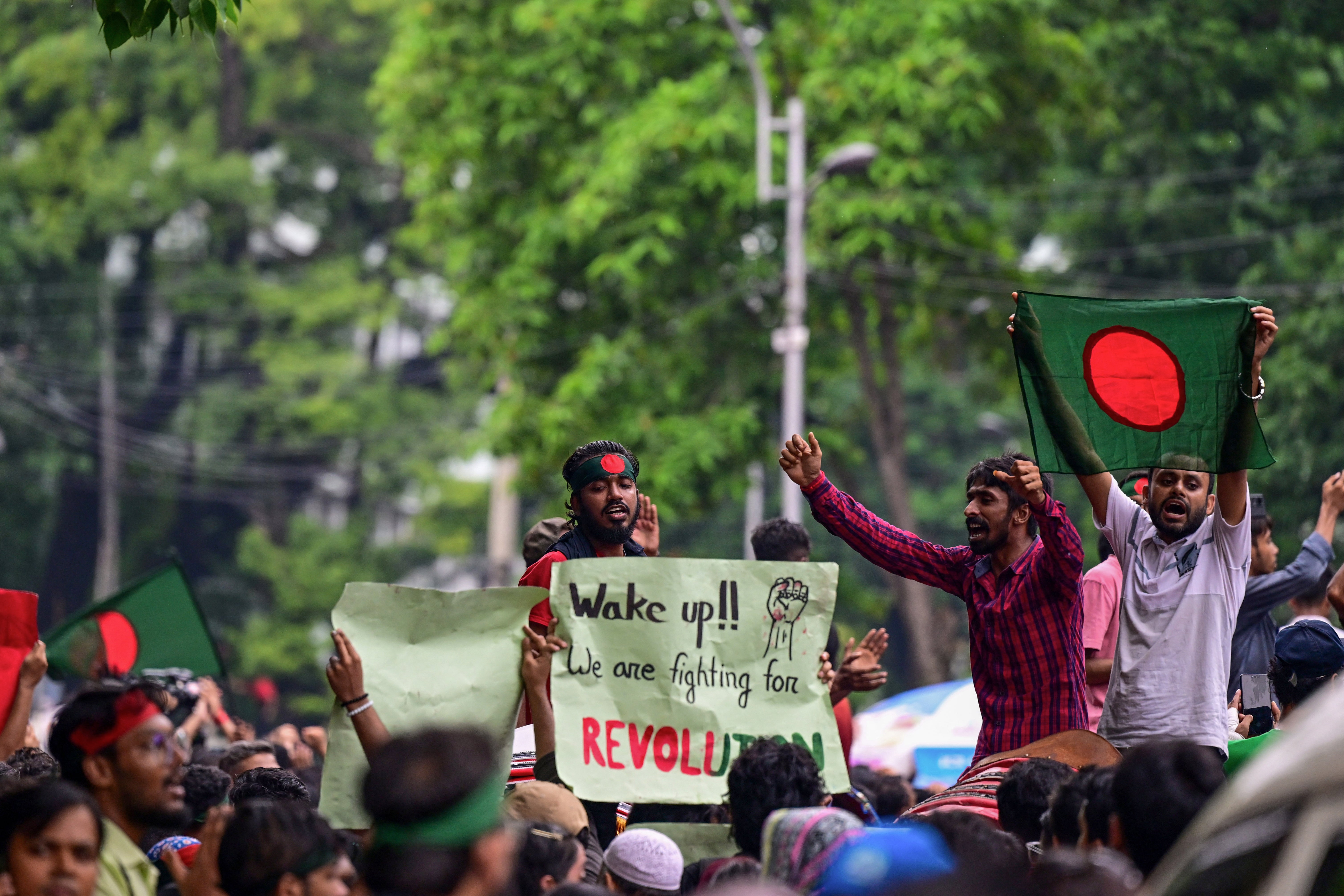 Student protesters during a rally in Dhaka