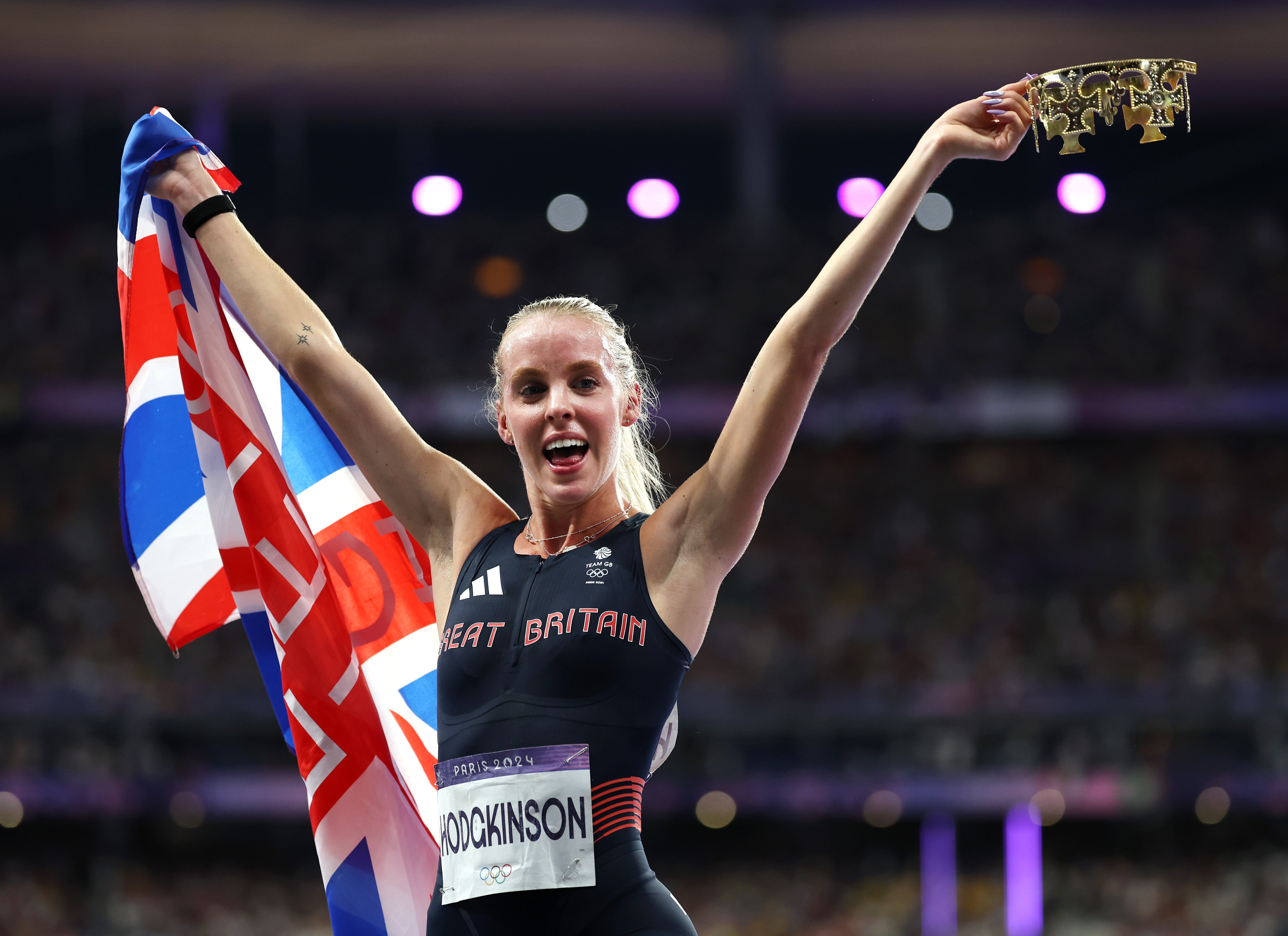 Hodgkinson celebrates after winning Olympic gold in Paris