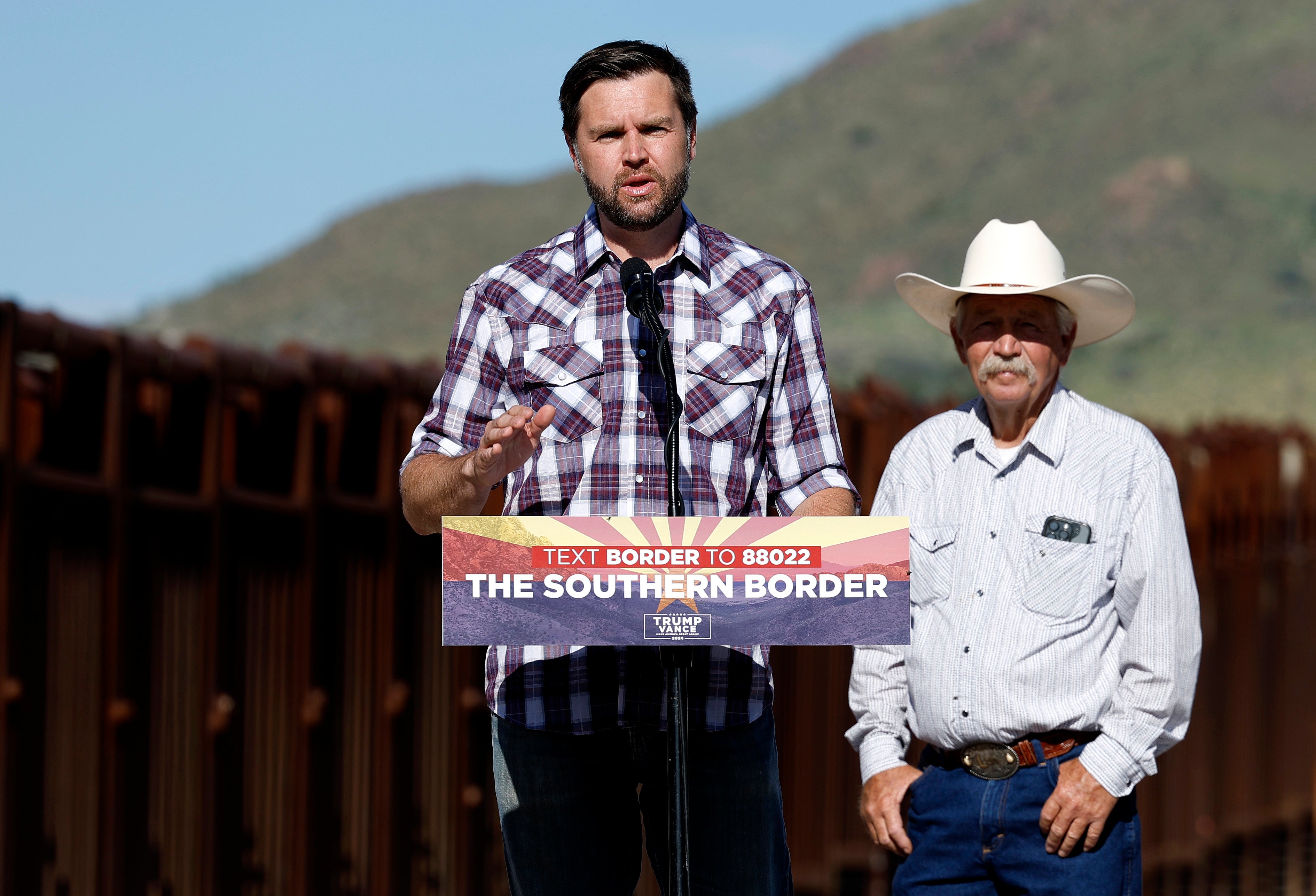 JD Vance, speaking at the border earlier this month, voted against a bipartisan bill that would’ve tightened security