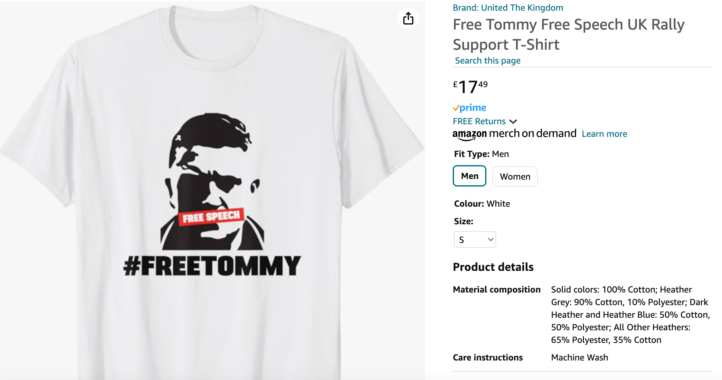 Amazon is selling t-shirts supporting Tommy Robinson while race riots erupt