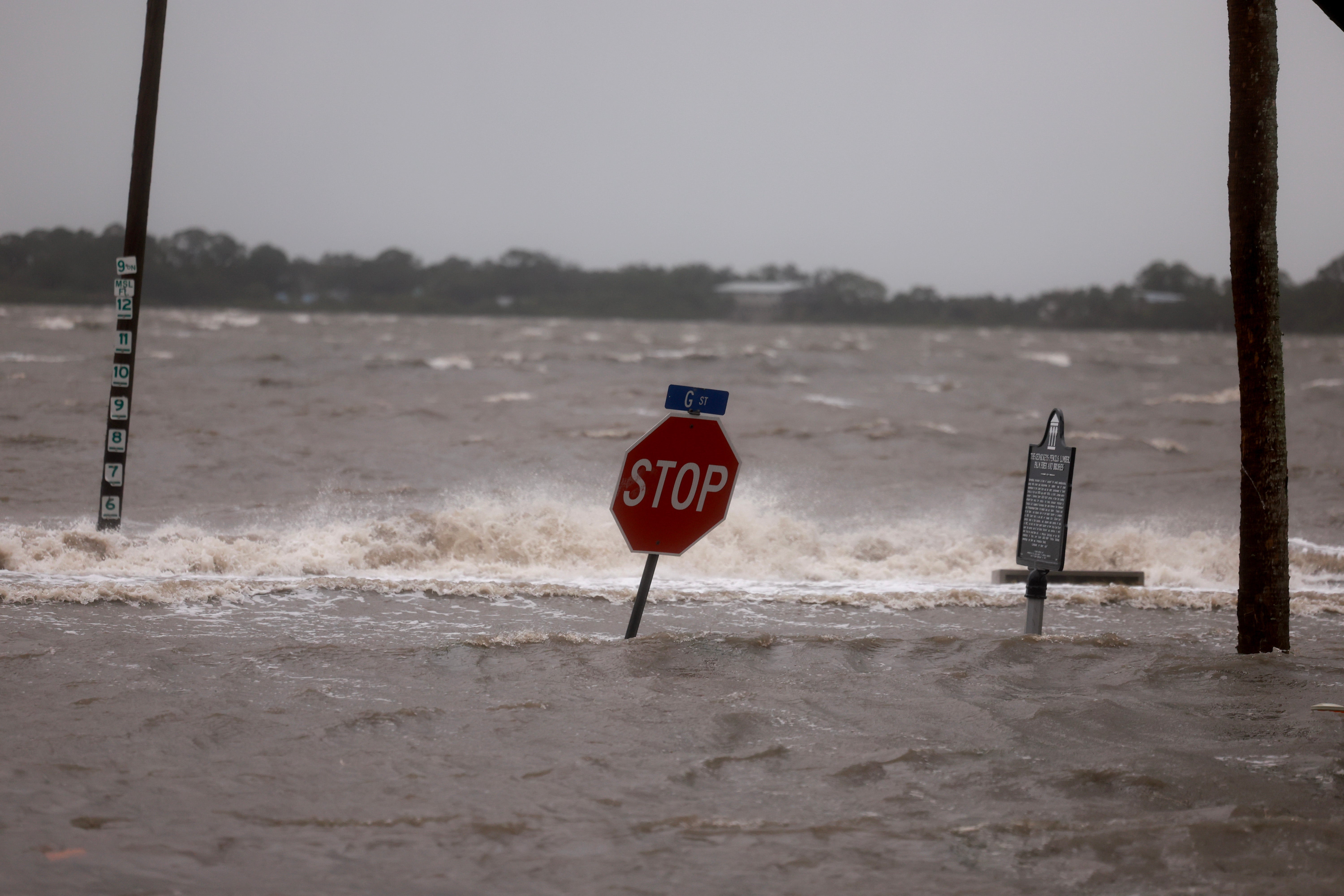 A flooded street pictured in Cedar Key, Florida as Debby blew through the state