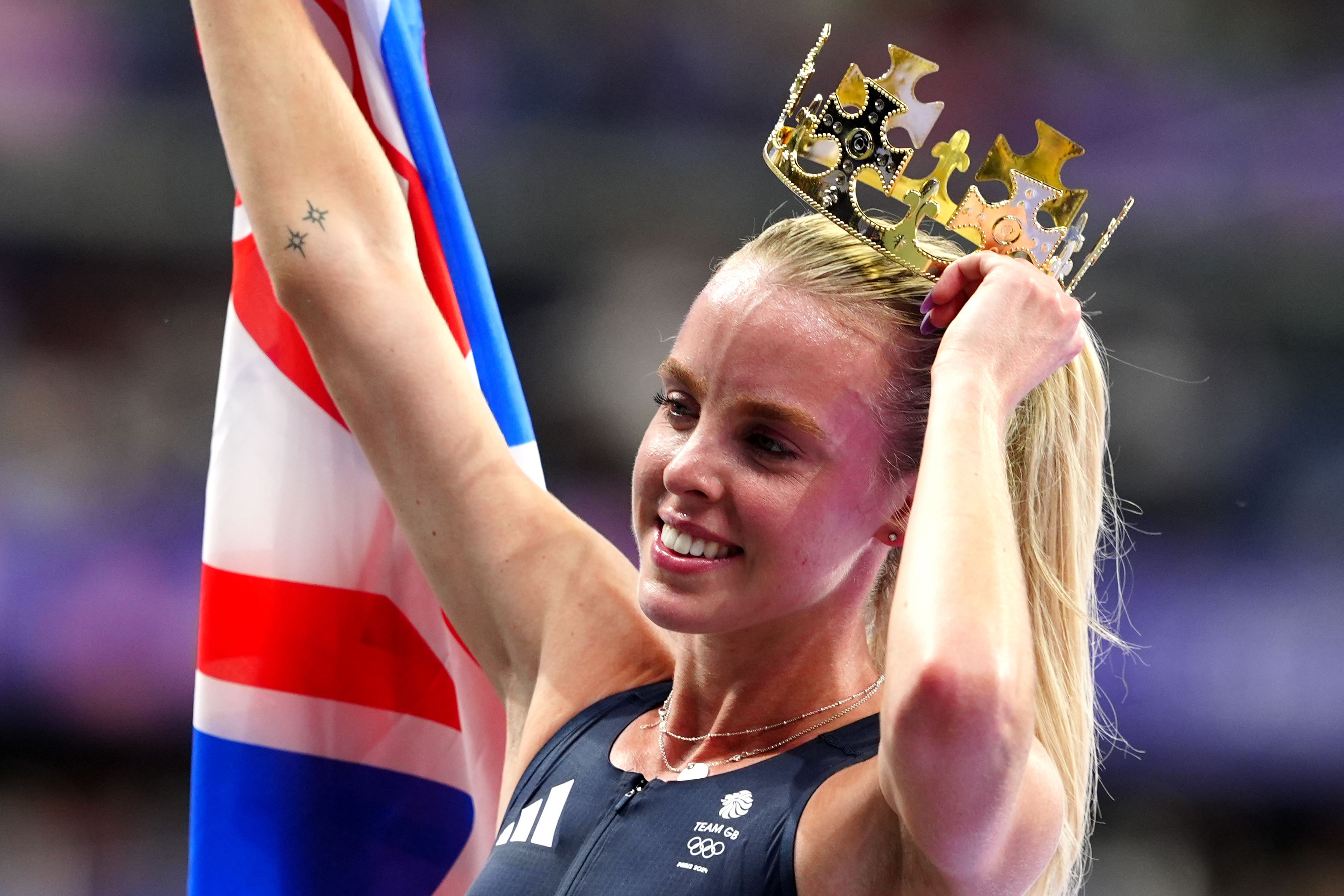 Keely Hodgkinson donned a golden crown after her win (Peter Byrne/PA)