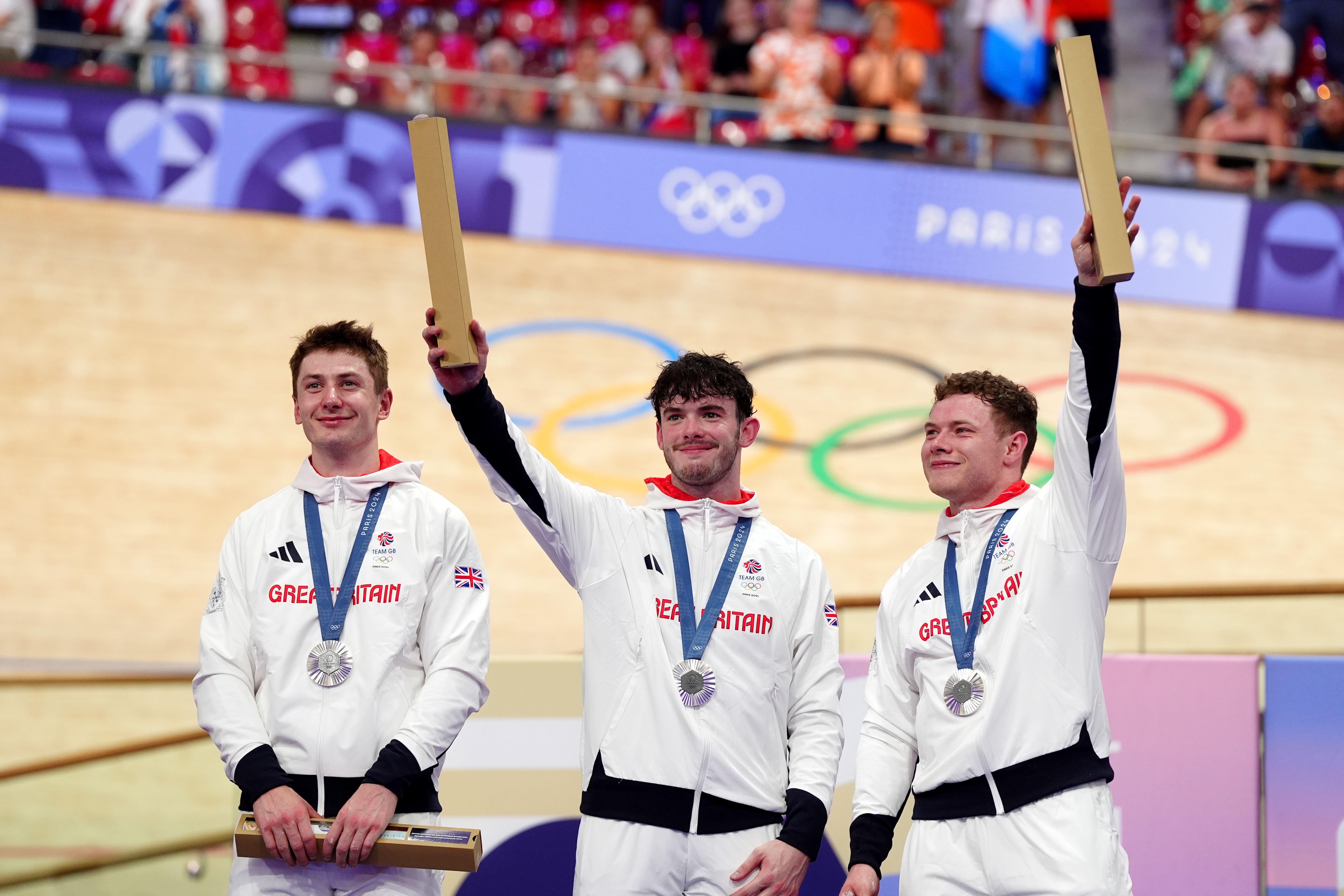 Great Britain’s Hamish Turnbull, Ed Lowe and Jack Carlin (l-r) won Olympic silver in the men’s team sprint (David Davies/PA)