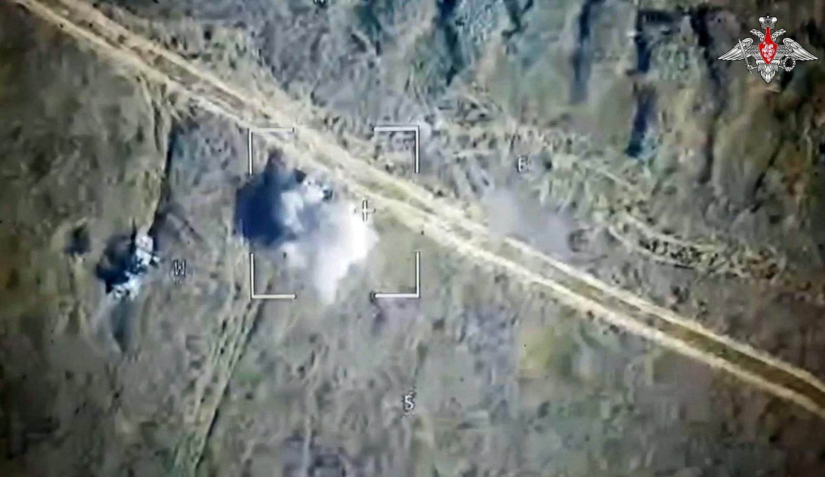 Russia released images claiming to show missile attacks against Ukrainian military vehicles which crossed the border