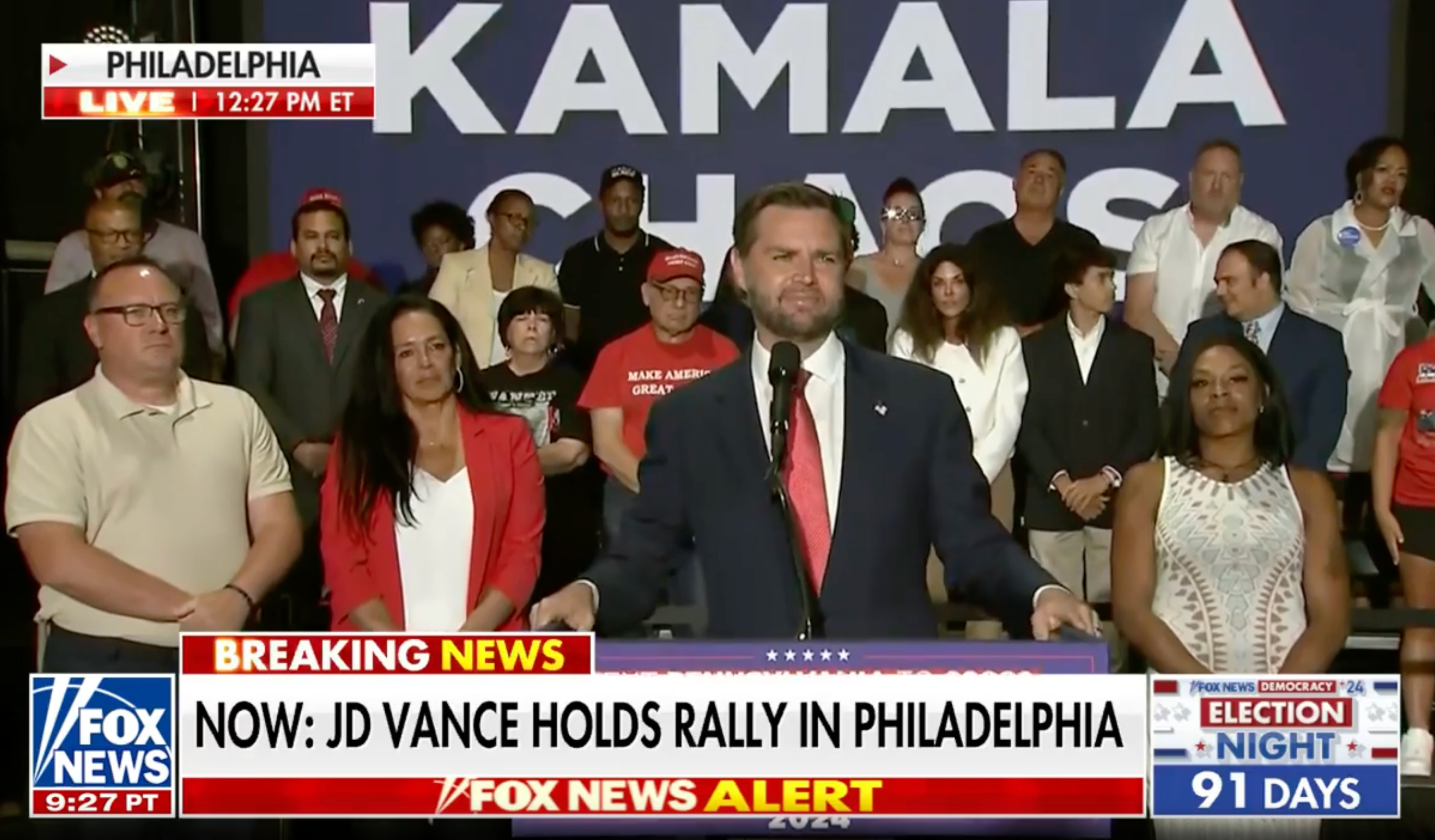 Vance was mocked for unknowingly appearing to rally for his Democratic rivals in August 2024