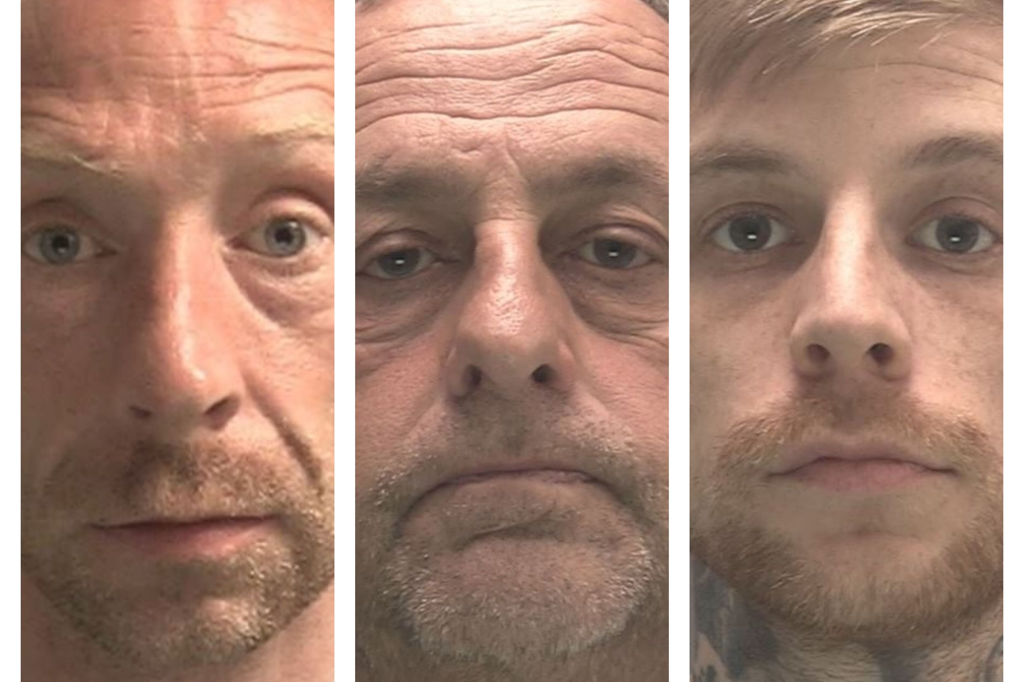 Liam James Riley (left) Derek Drummond (centre) and Declan Geiran have received prison sentences