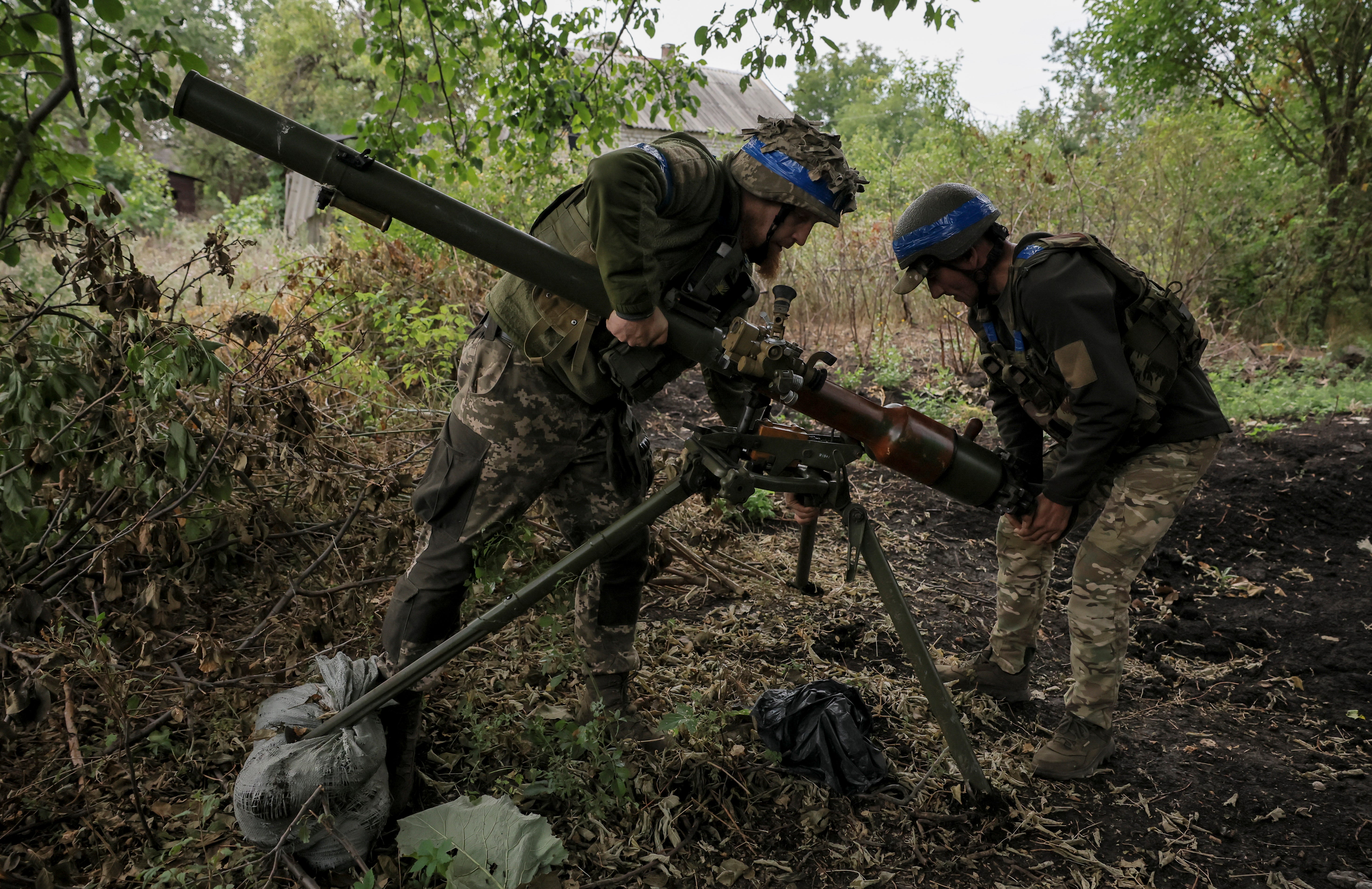 Ukrainian servicemen on the frontline near Chasiv Yar in the Donetsk region