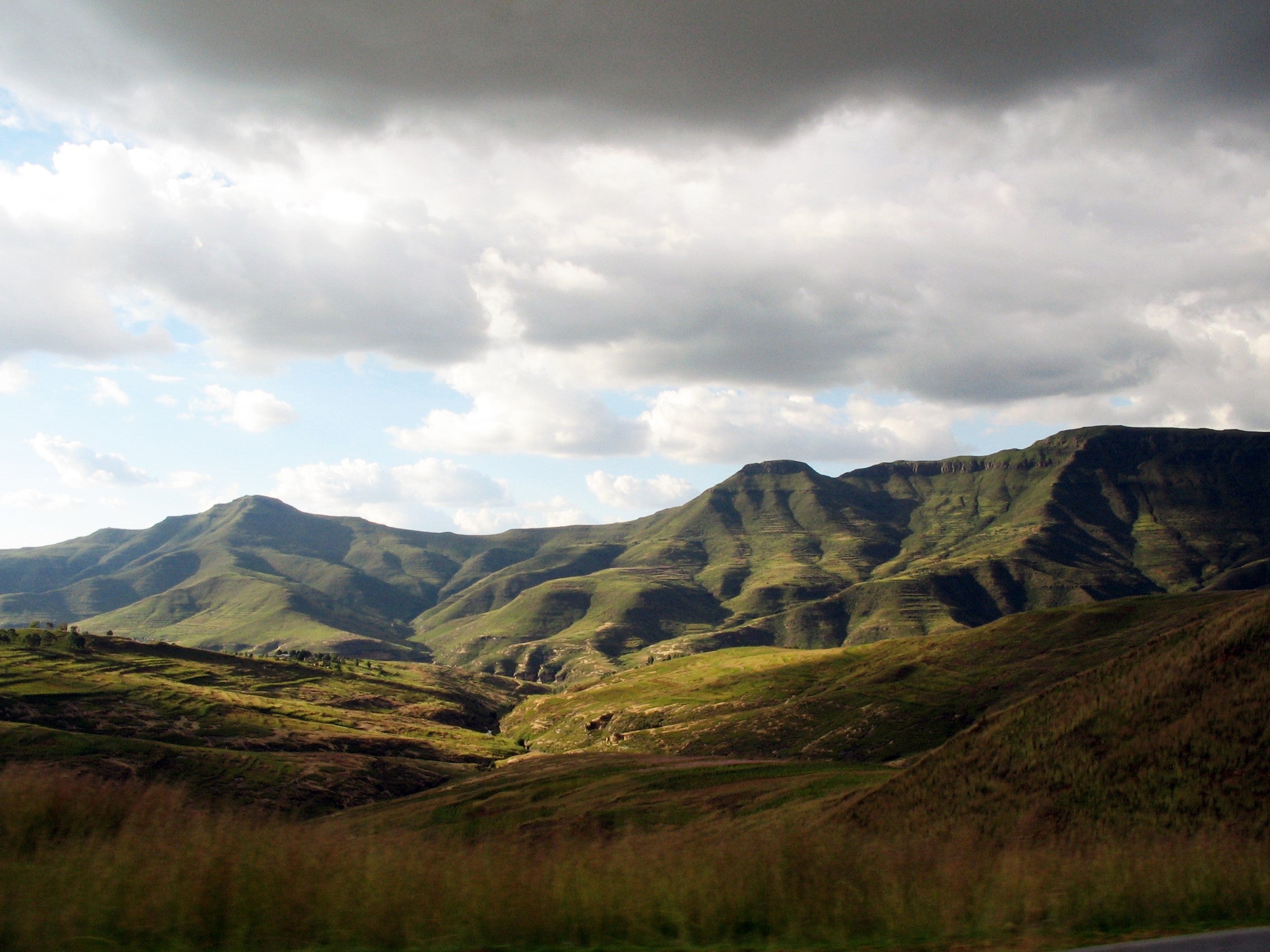 The Lesotho Highlands in southern Africa, on the Central Plateau of the Great Escarpment.