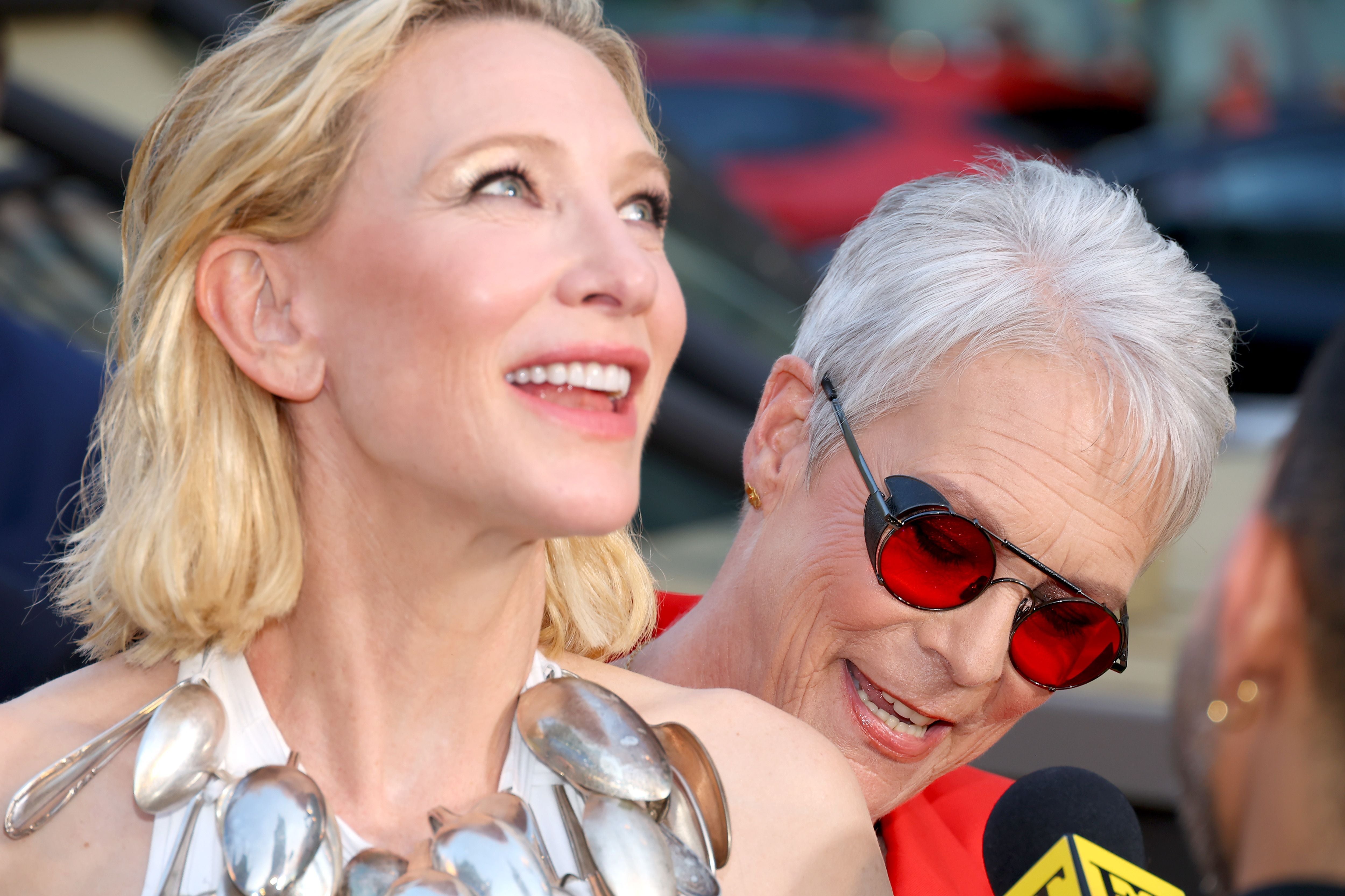 Jamie Lee Curtis standing behind Cate Blanchett during screening of ‘Borderlands’ on August 6