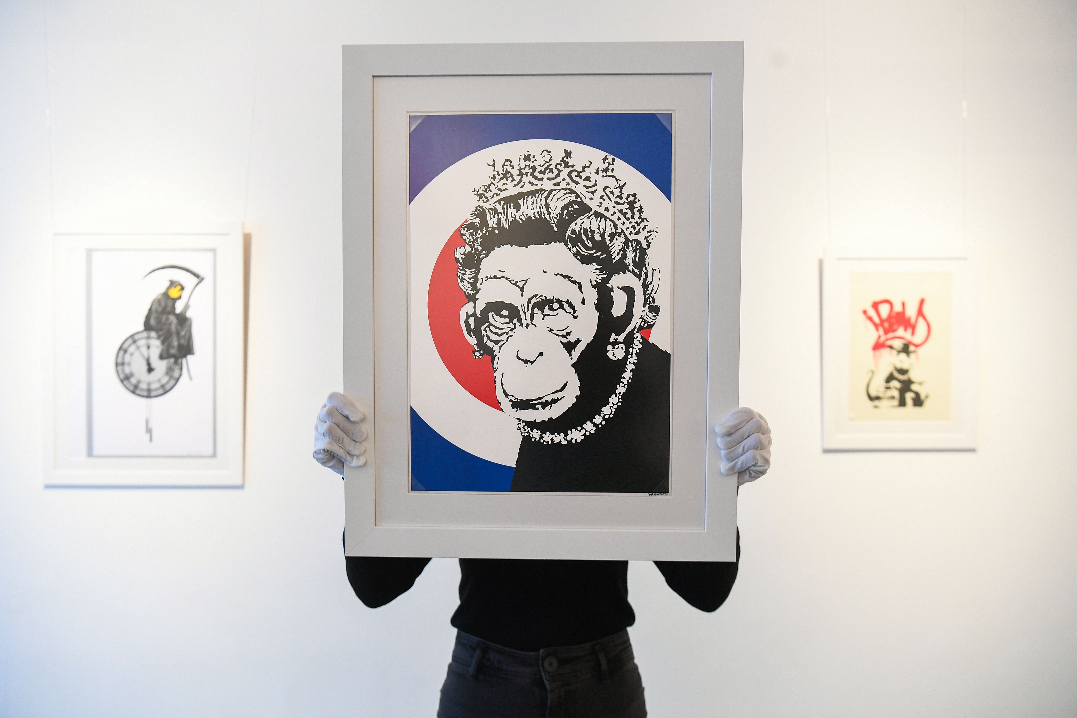 A print of Monkey Queen (2003) by Banksy (Kirsty O’Connor/PA)