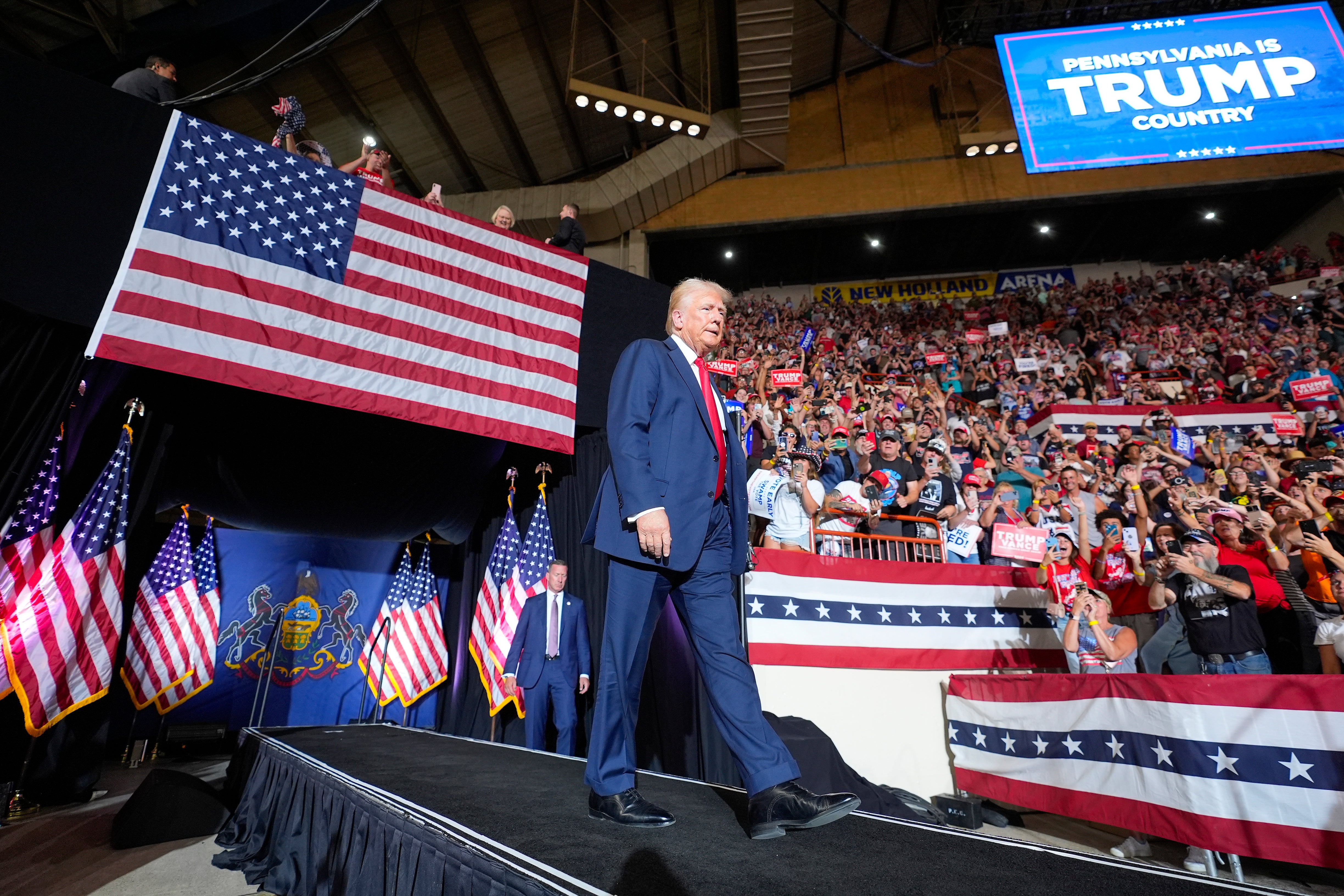 Donald Trump arrives at a campaign rally in Pennsylvania on July 31. New court documents reveal grand jurors in Arizona wanted to criminally charge him for a fake elector scheme.