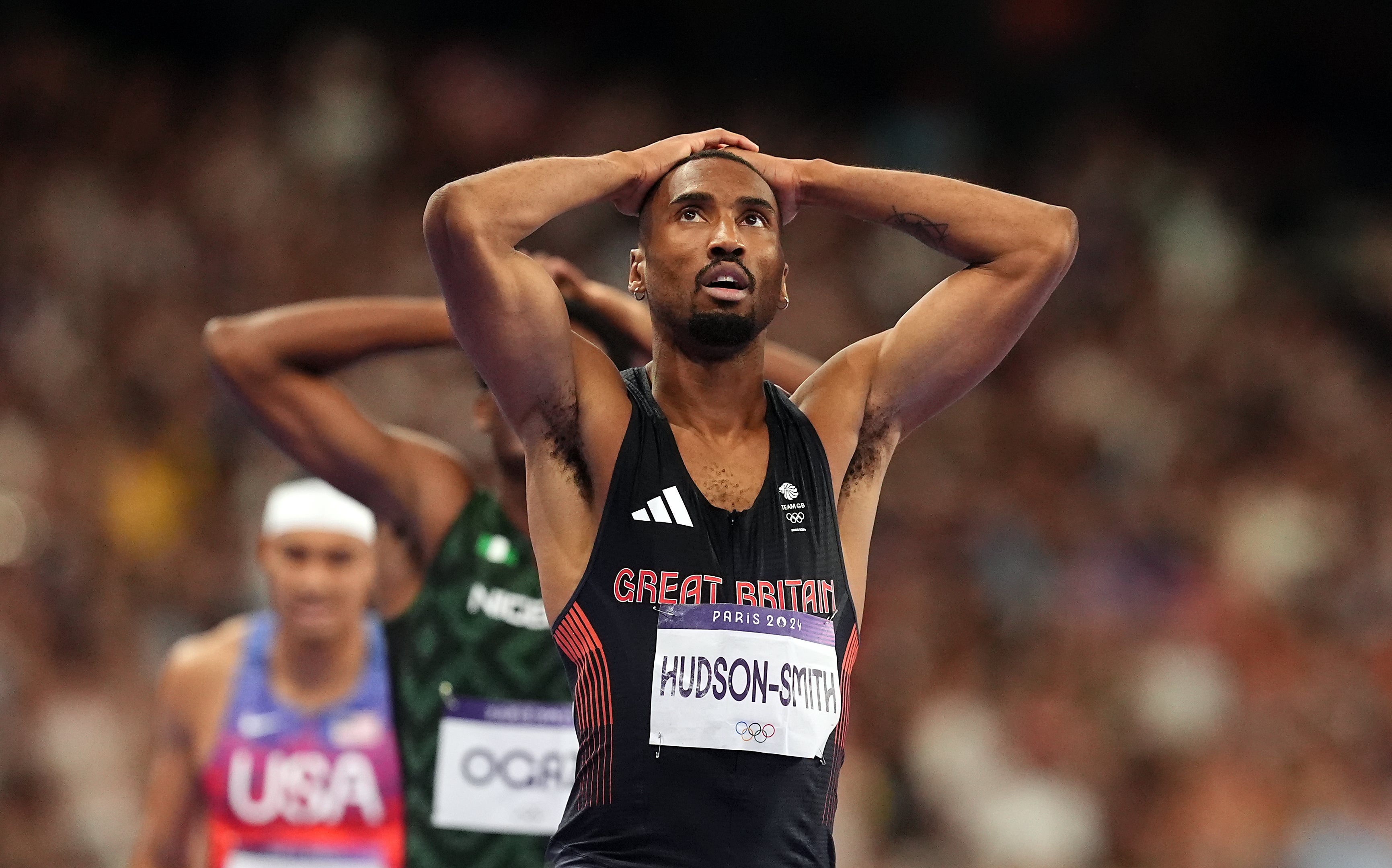 Matt Hudson-Smith of Britain reacts after winning silver