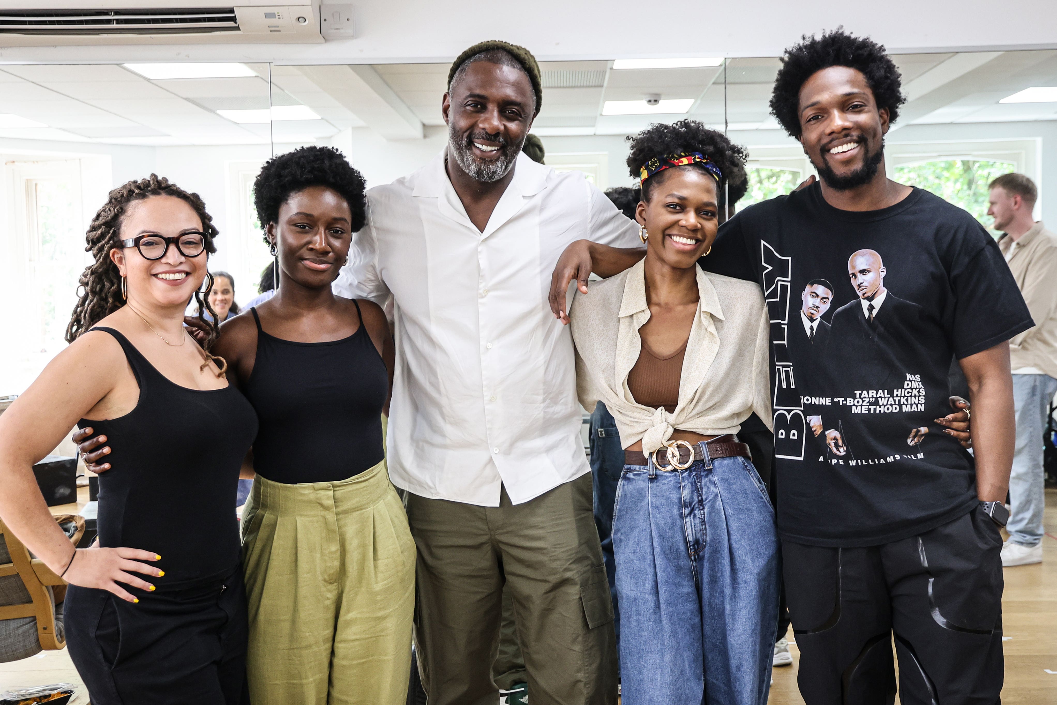 Lynette Linton (director), Heather Agyepong (stars as Des), producer Idris Elba, Benedict Lombe (playwright) and Tosin Cole (stars as Dre) (Justine Matthew/Shifters)