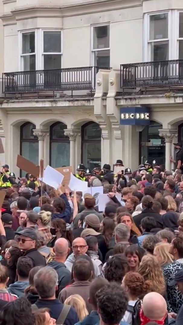 The police human barrier was surrounded by thousands of anti-racist protestors