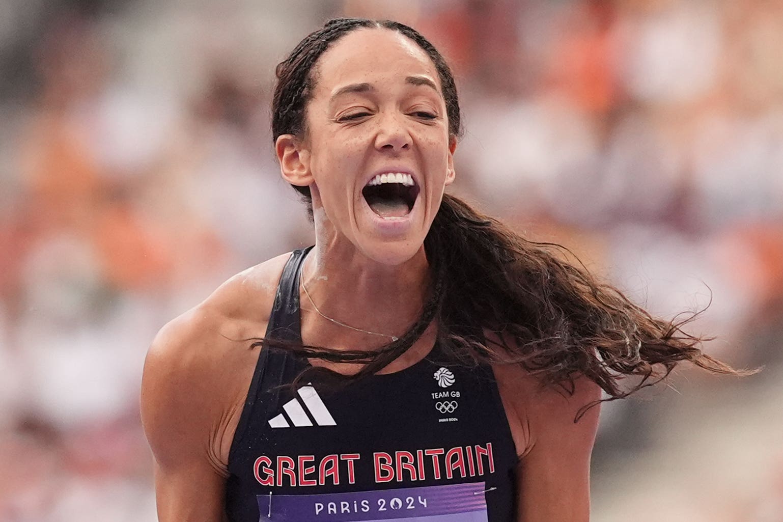 Katarina Johnson-Thompson after throwing a personal best in the shot put (Martin Rickett, PA)