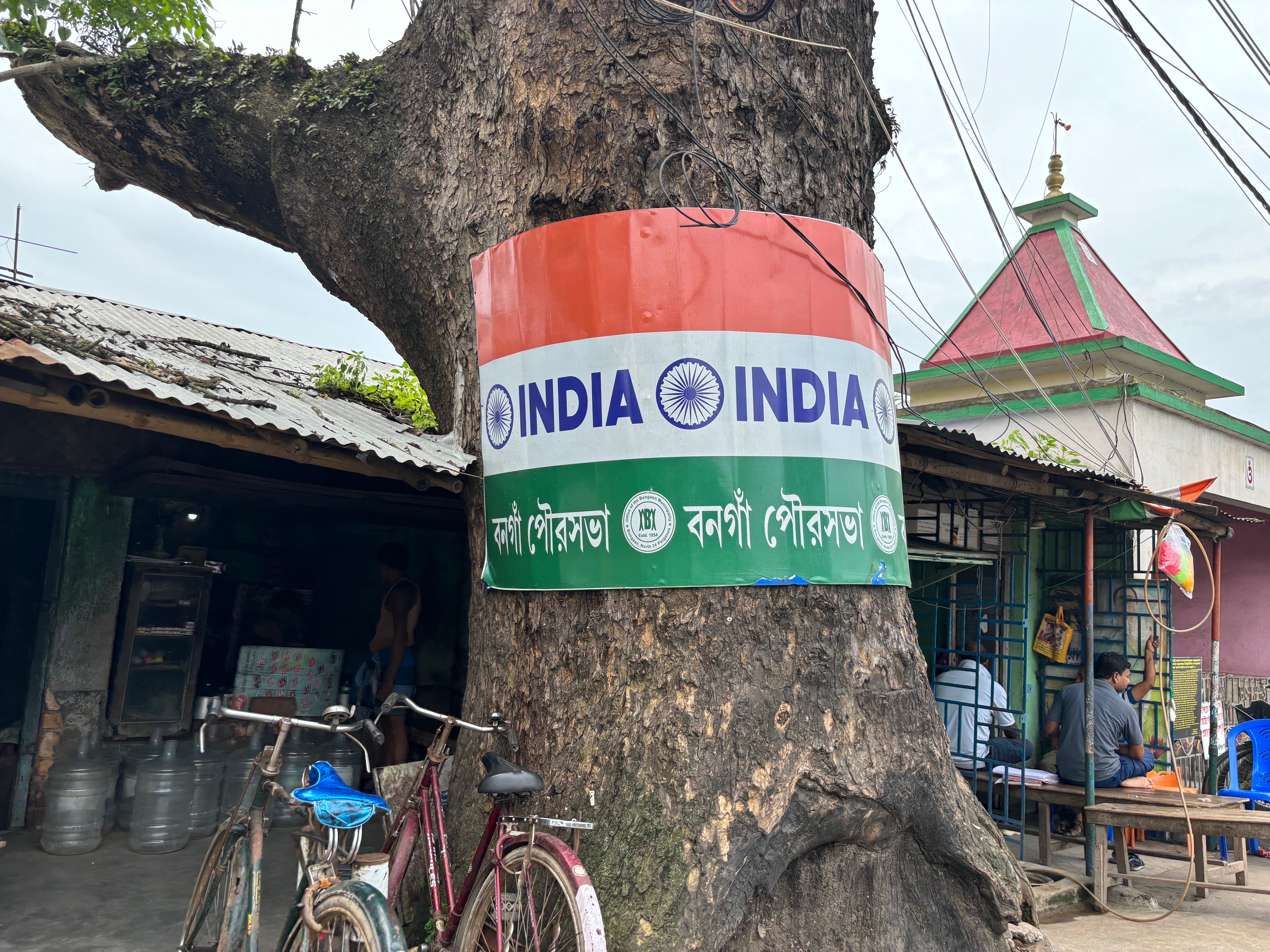 Indian flags near the Bangladesh border in Bongaon, West Bengal