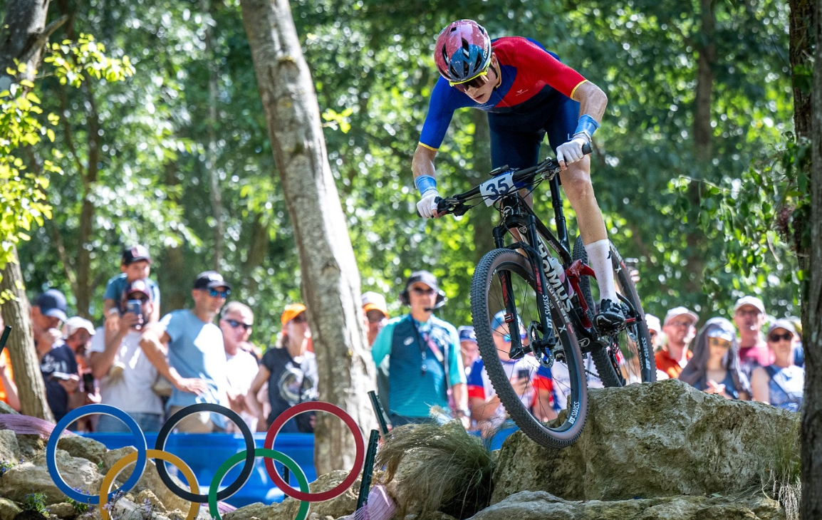 Romano Puntener in action during the men’s Olympic mountain bike race