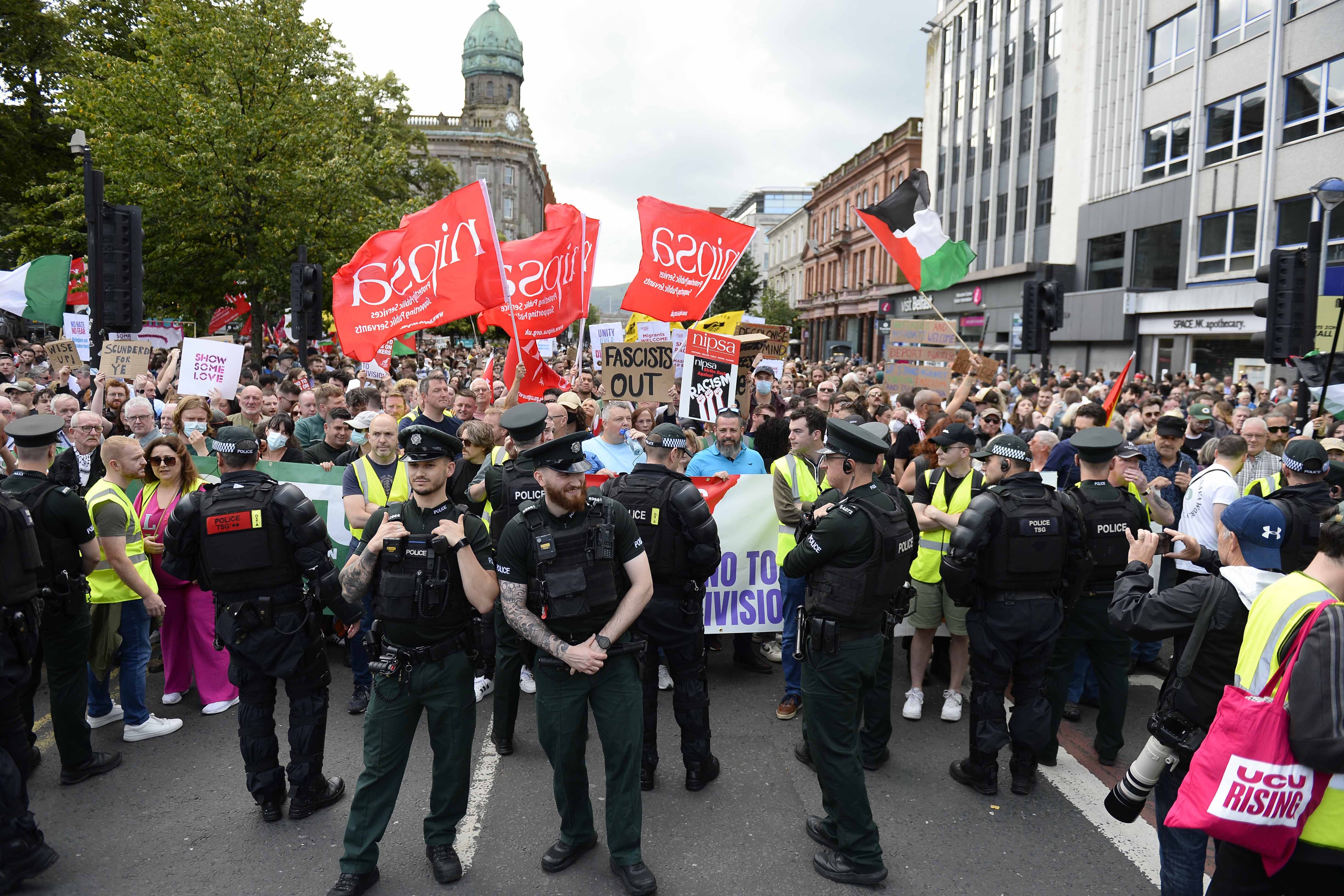 An anti-racism Unity Over Division counter-protest in Belfast city centre (Mark Marlow/PA)