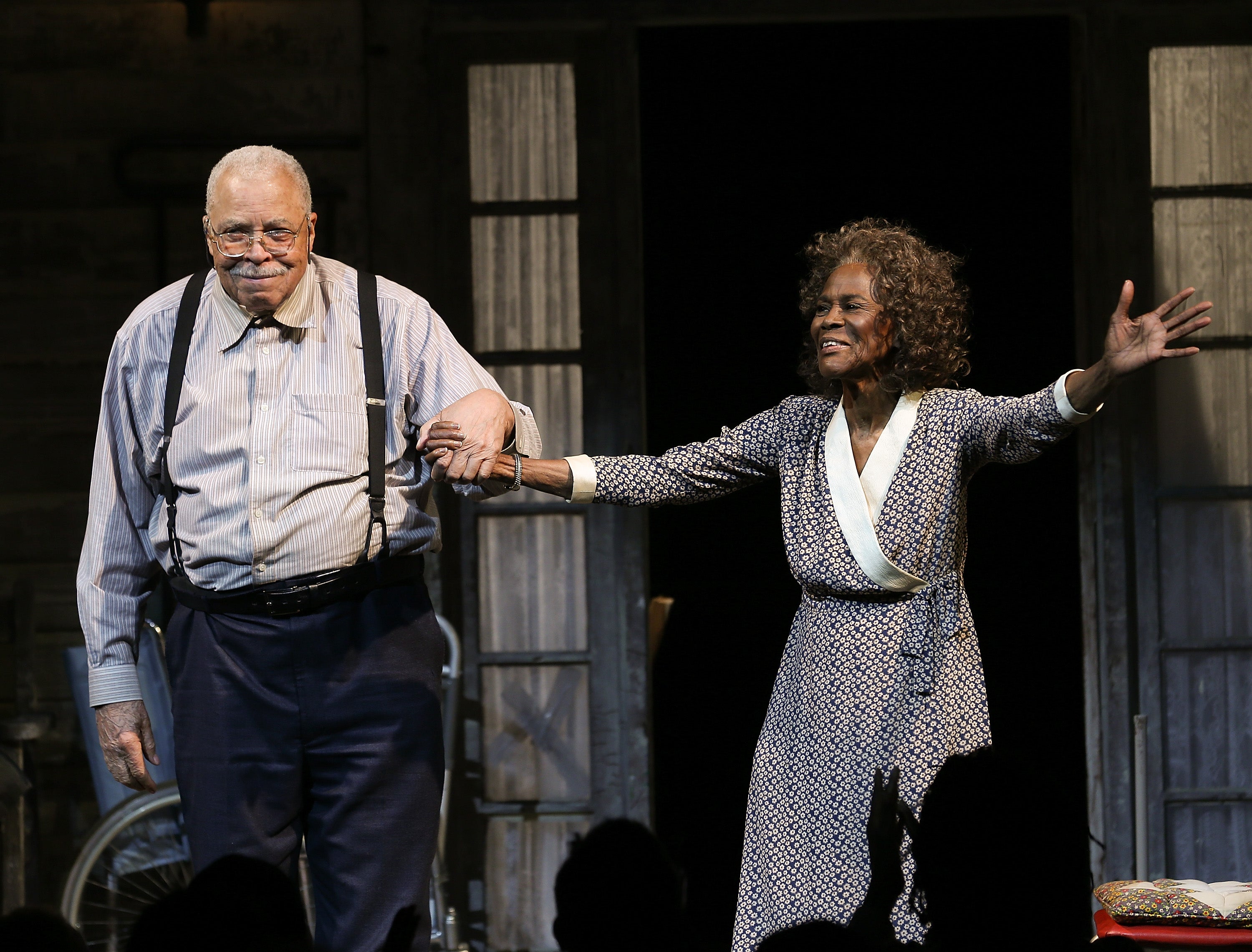 Jones and Cicely Tyson take a bow during curtain call for the Broadway opening night of ‘The Gin Game’ at the John Golden Theatre in New York City in 2015