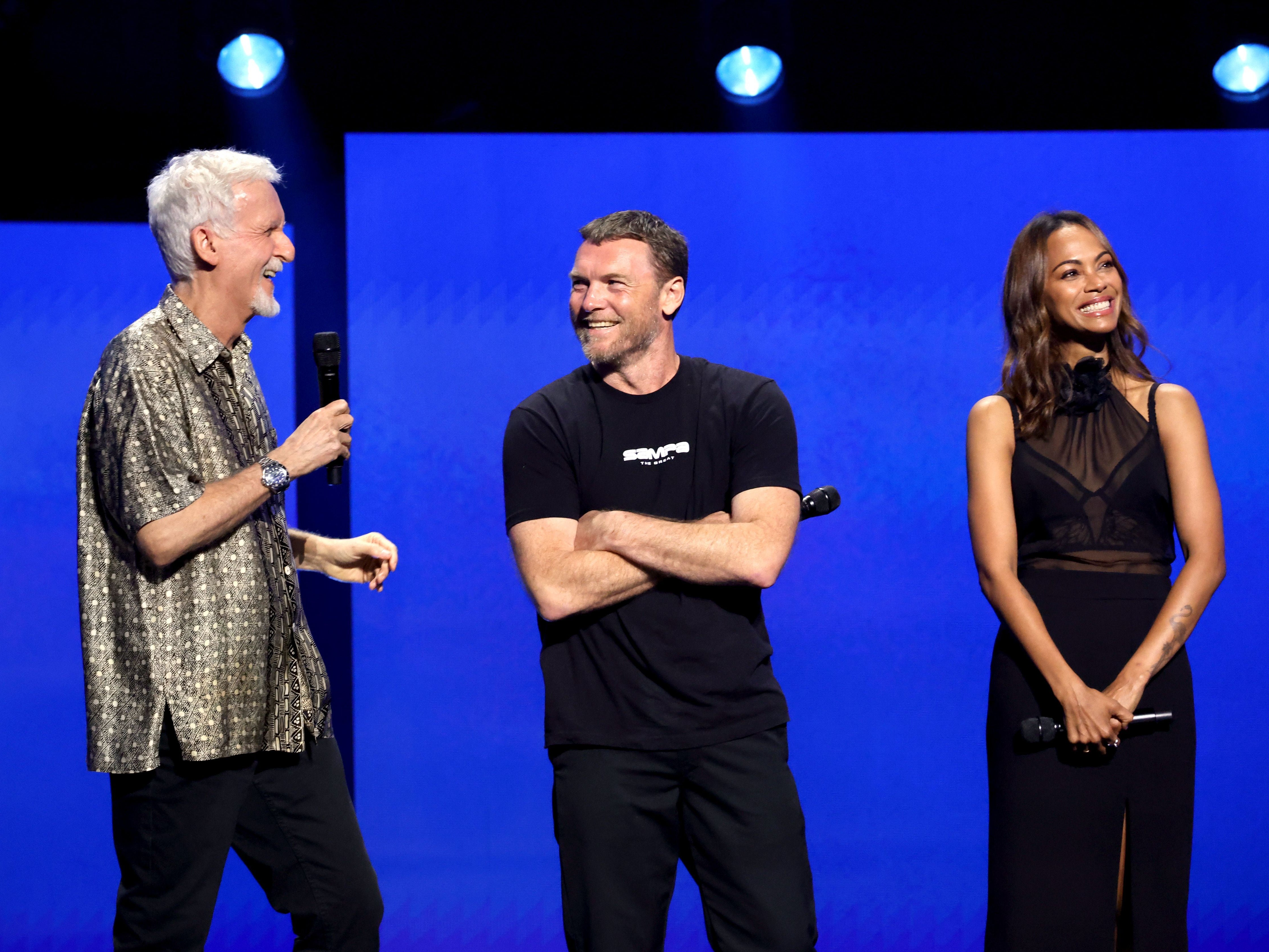 James Cameron, Sam Worthingon and Zoe Saldaña at D23