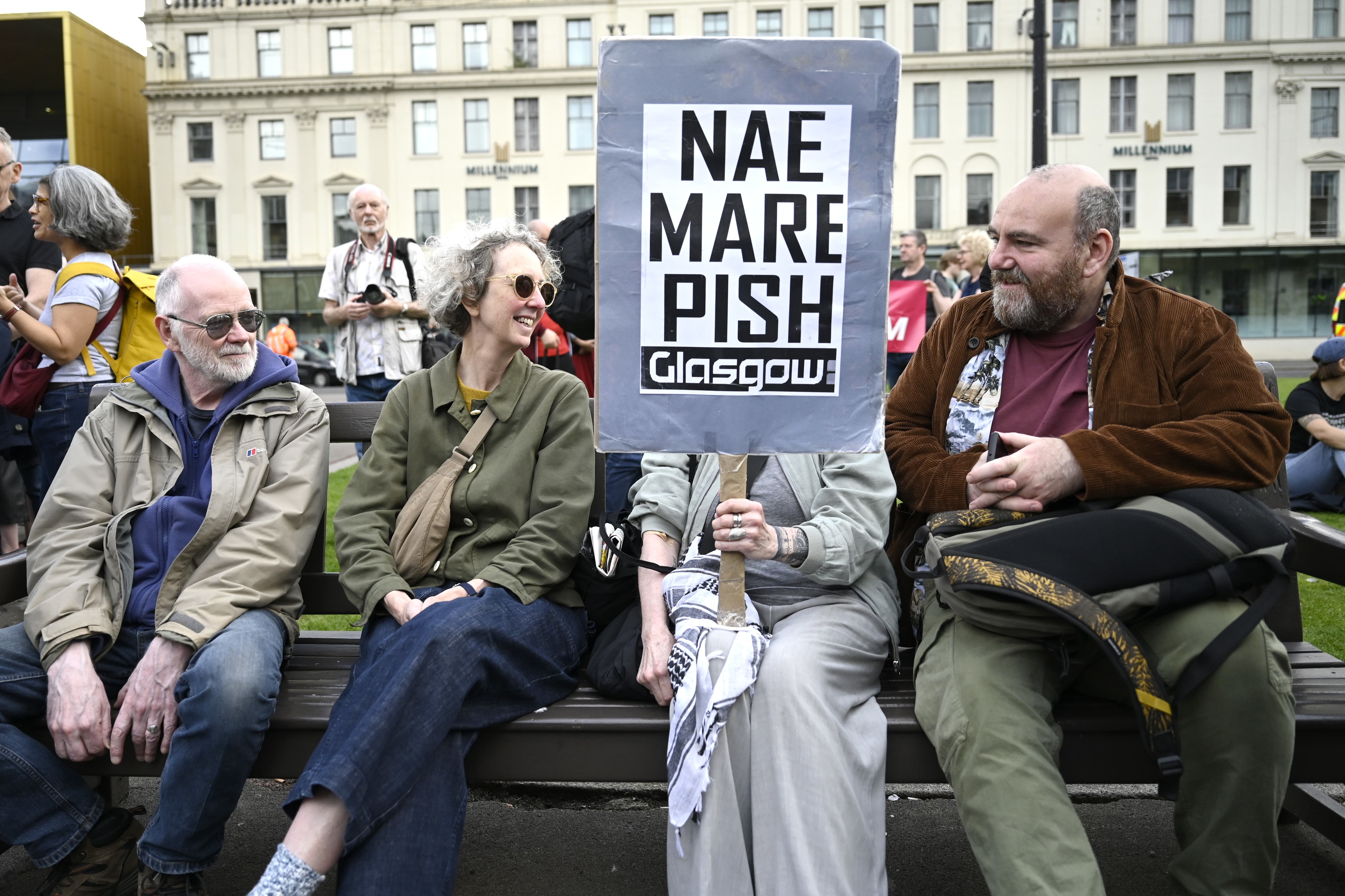 Demonstrators during an anti-racism protest organised by Stand Up To Racism, in George Square, Glasgow (PA)