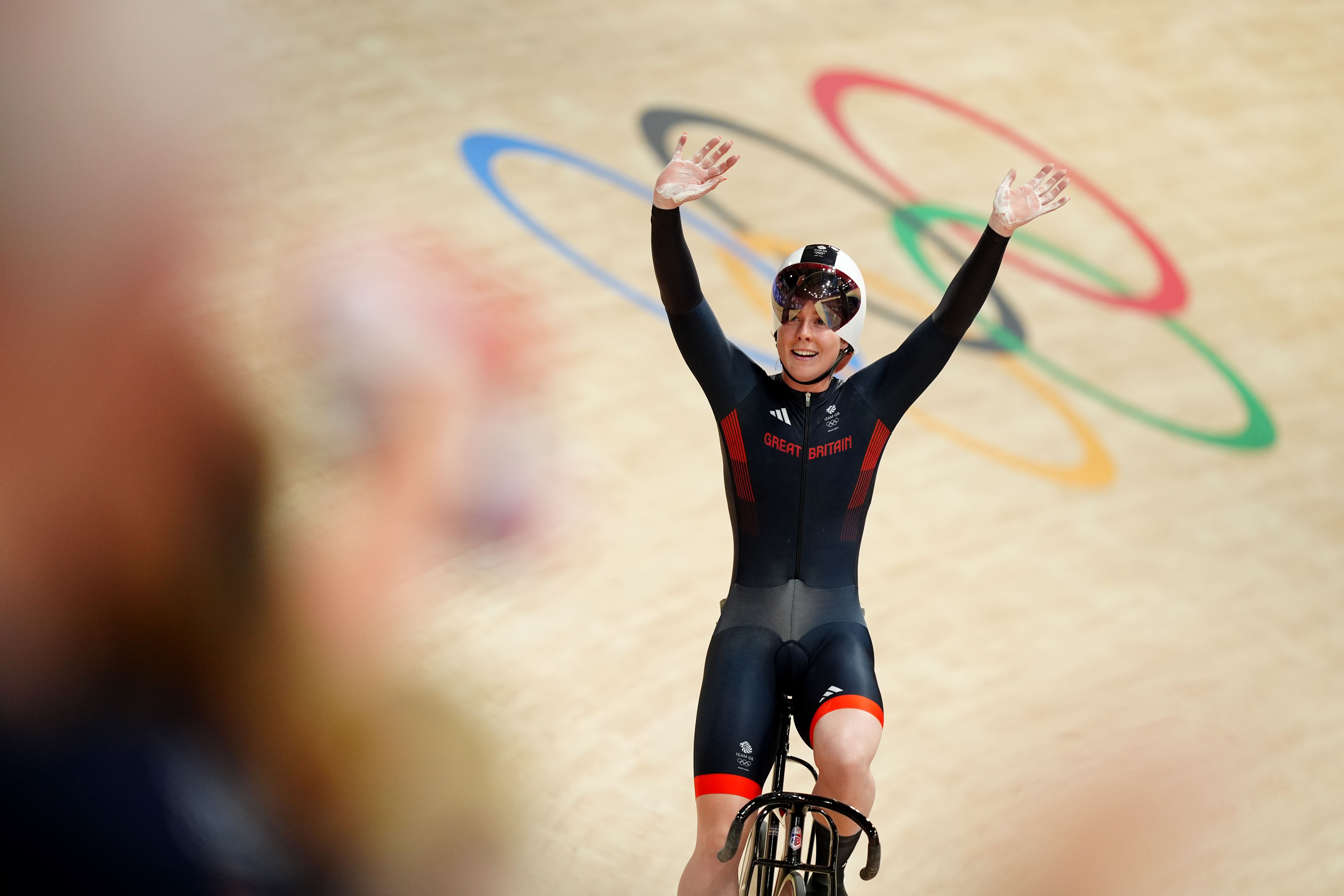 Finucane celebrates winning Olympic bronze in the individual sprint