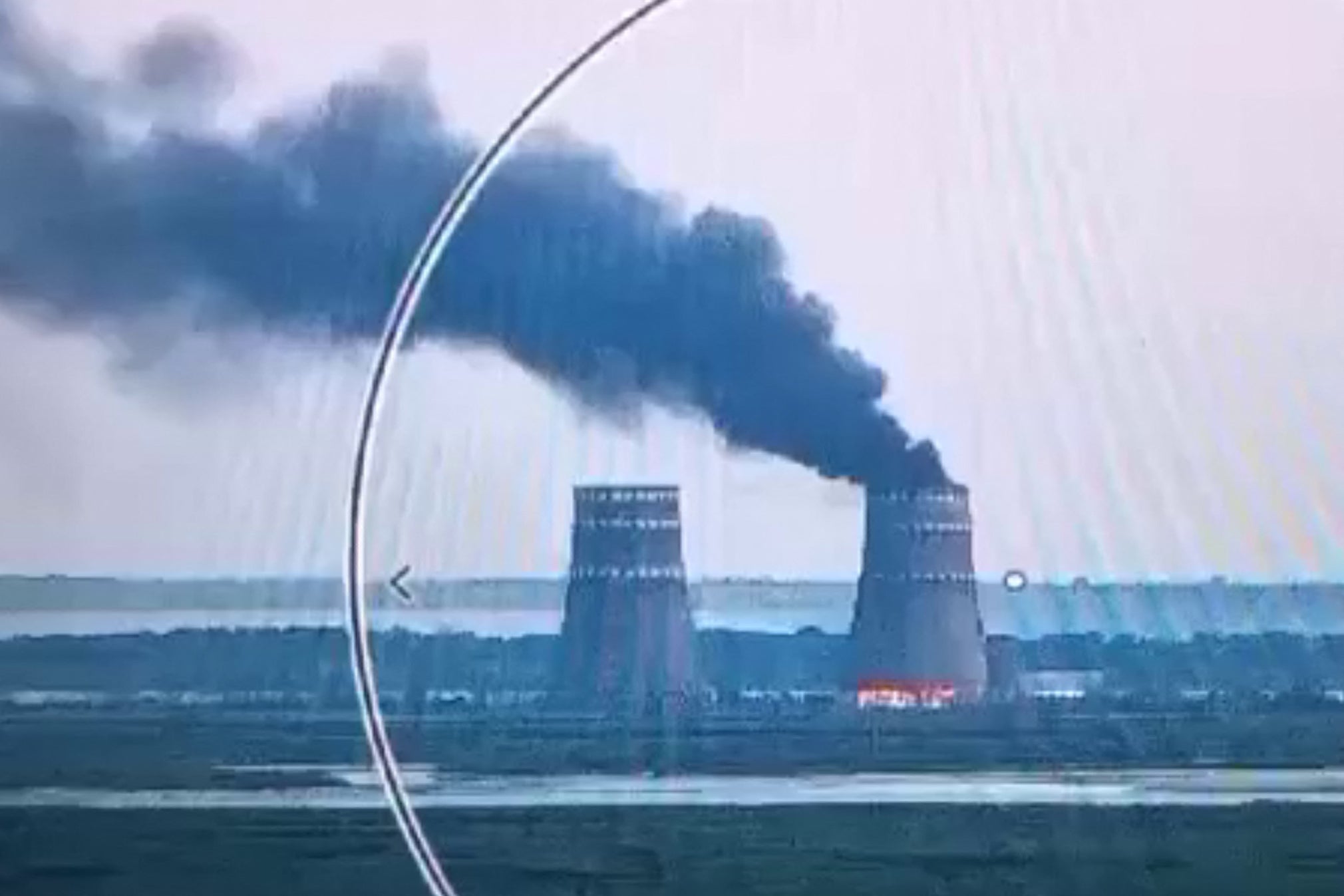 Smoke billows from the Zaporizhzhia nuclear power plant on Sunday