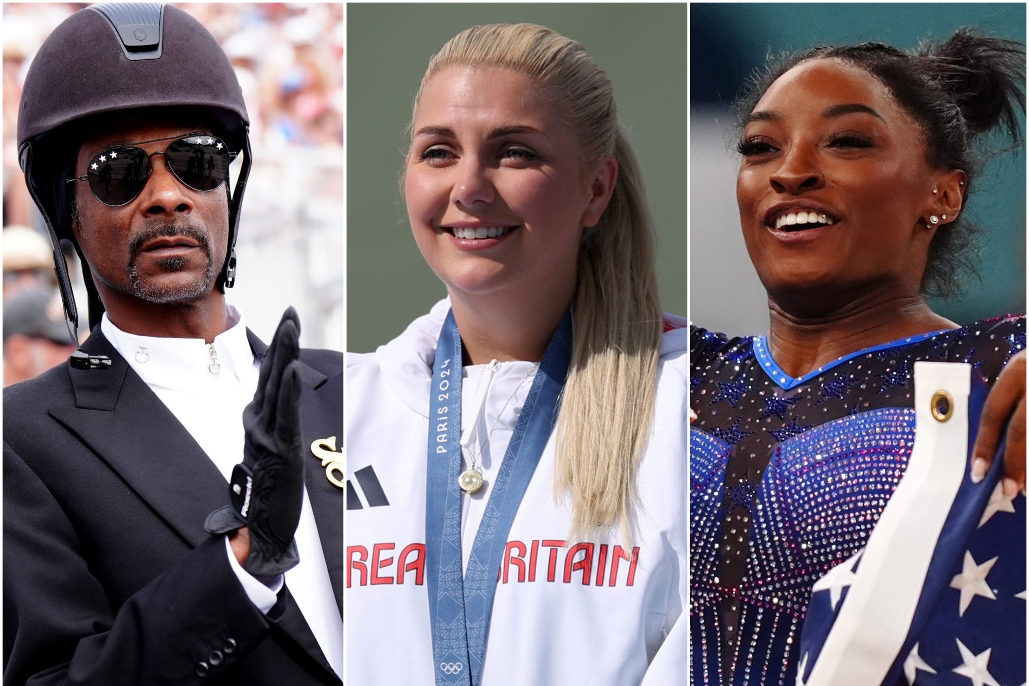 Snoop Dogg, Amber Rutter and Simone Biles (PA)