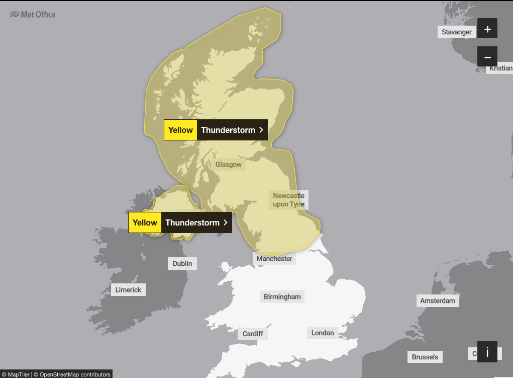 Met Office thunderstorm warnings for August 12, 2024