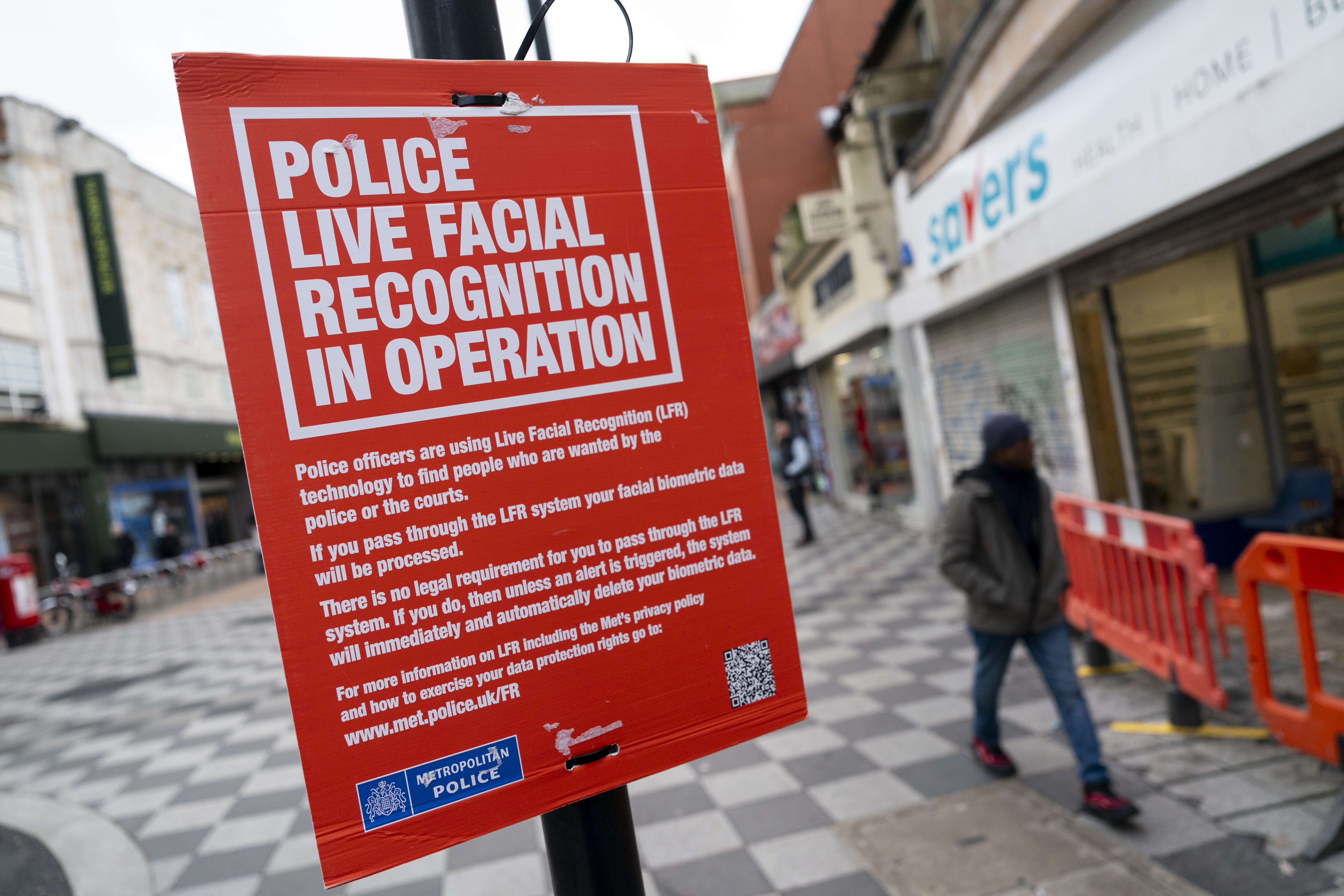 The Metropolitan Police deploying the use of live facial recognition technology in Croydon, south London in February 2024