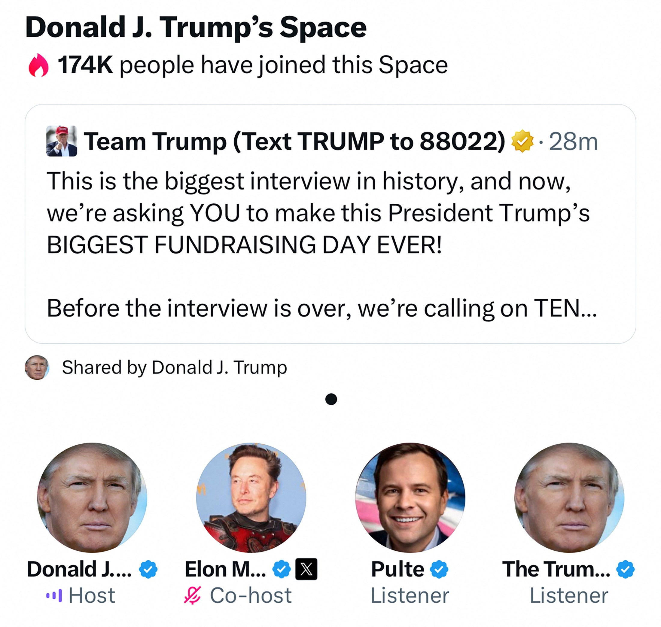What many viewers were greeted with when they tried to join the conversation between Elon Musk and Donald Trump live on Spaces