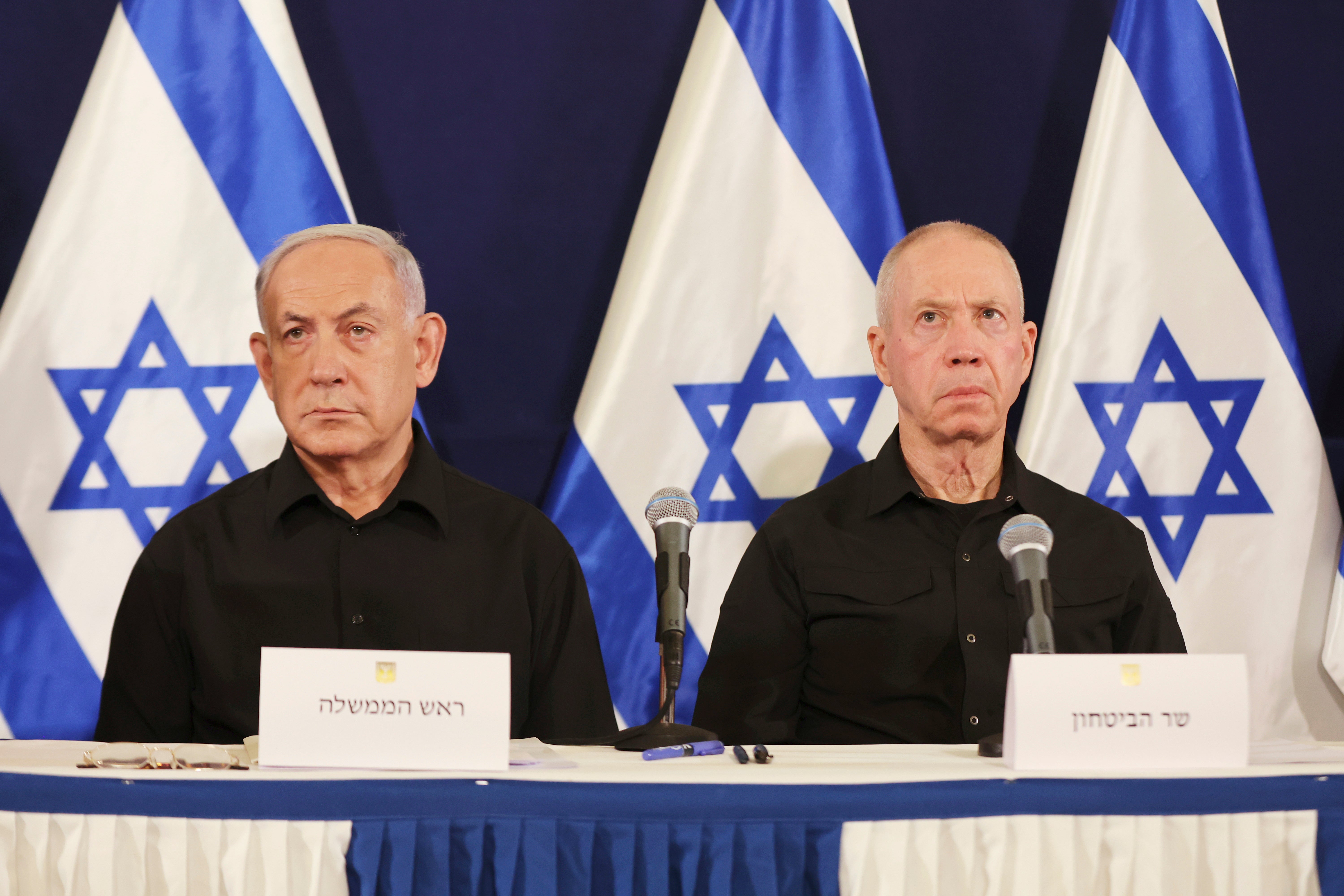 Warmongers? PM Benjamin Netanyahu, left, and his defence minister Yoav Gallant in Tel Aviv