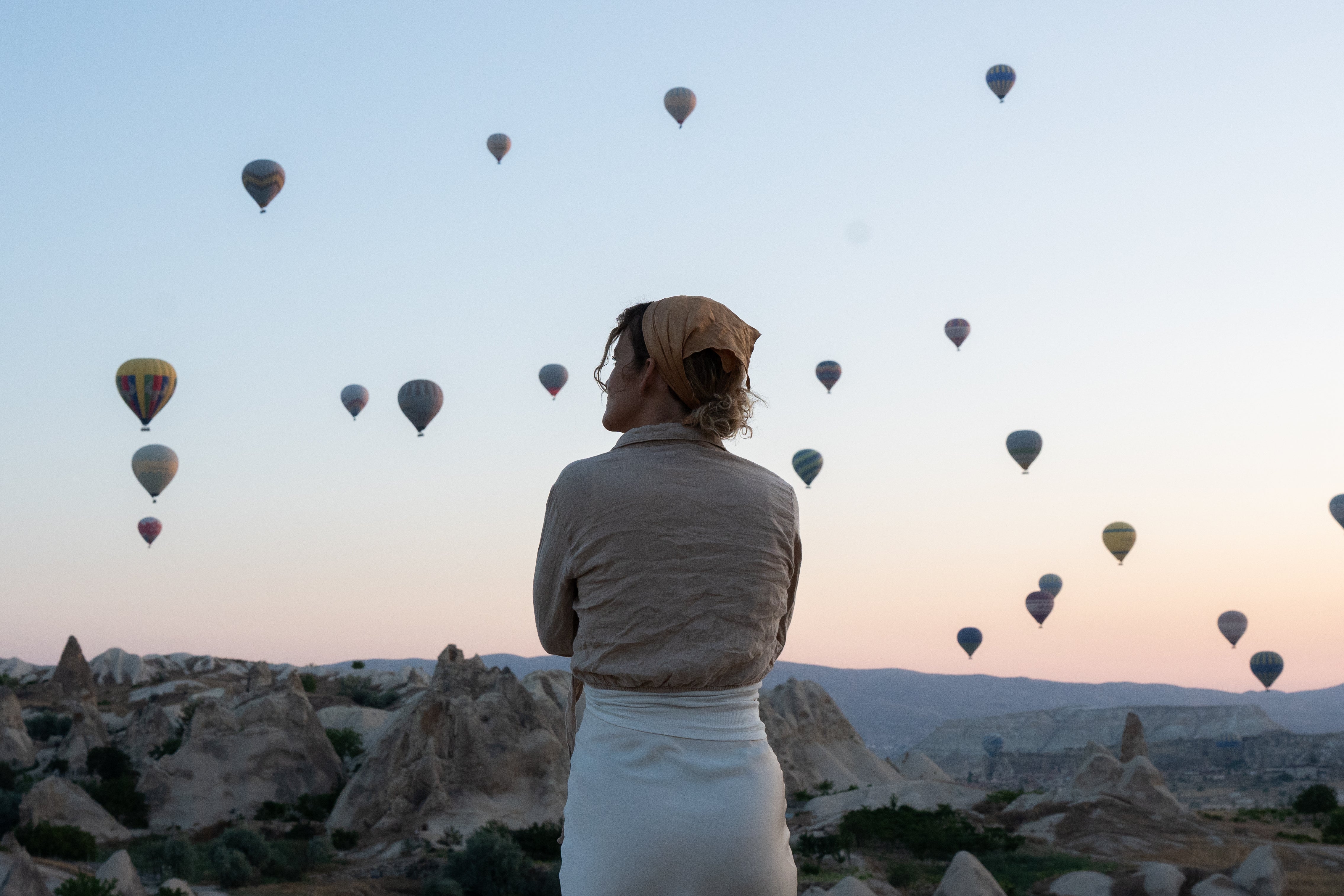 Tamara Davison looks out at the gathering of Cappadocia’s world-famous hot air balloons early in the morning