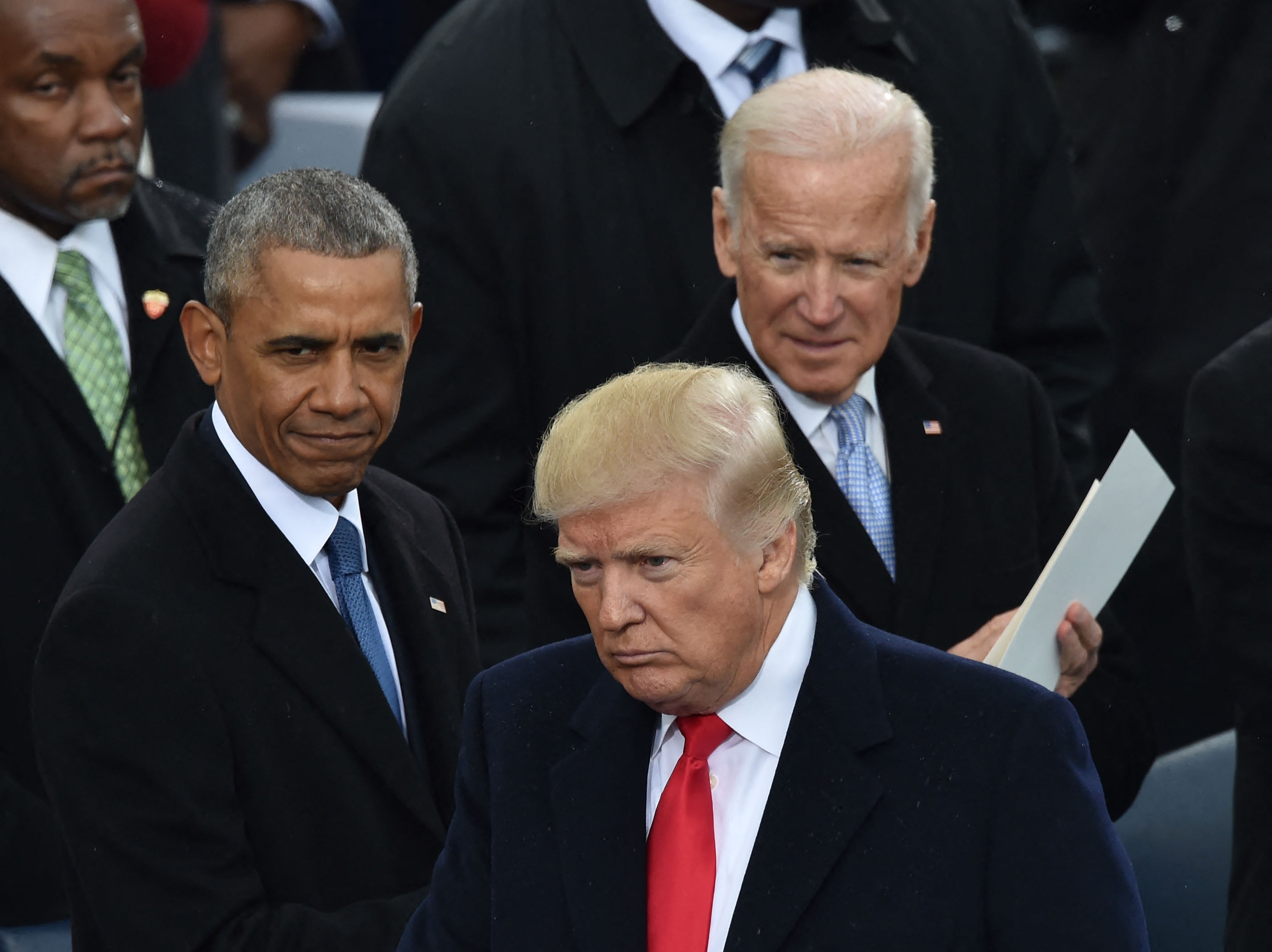 Former president Barack Obama and Biden, attend the inauguration of Donald Trump in 2017