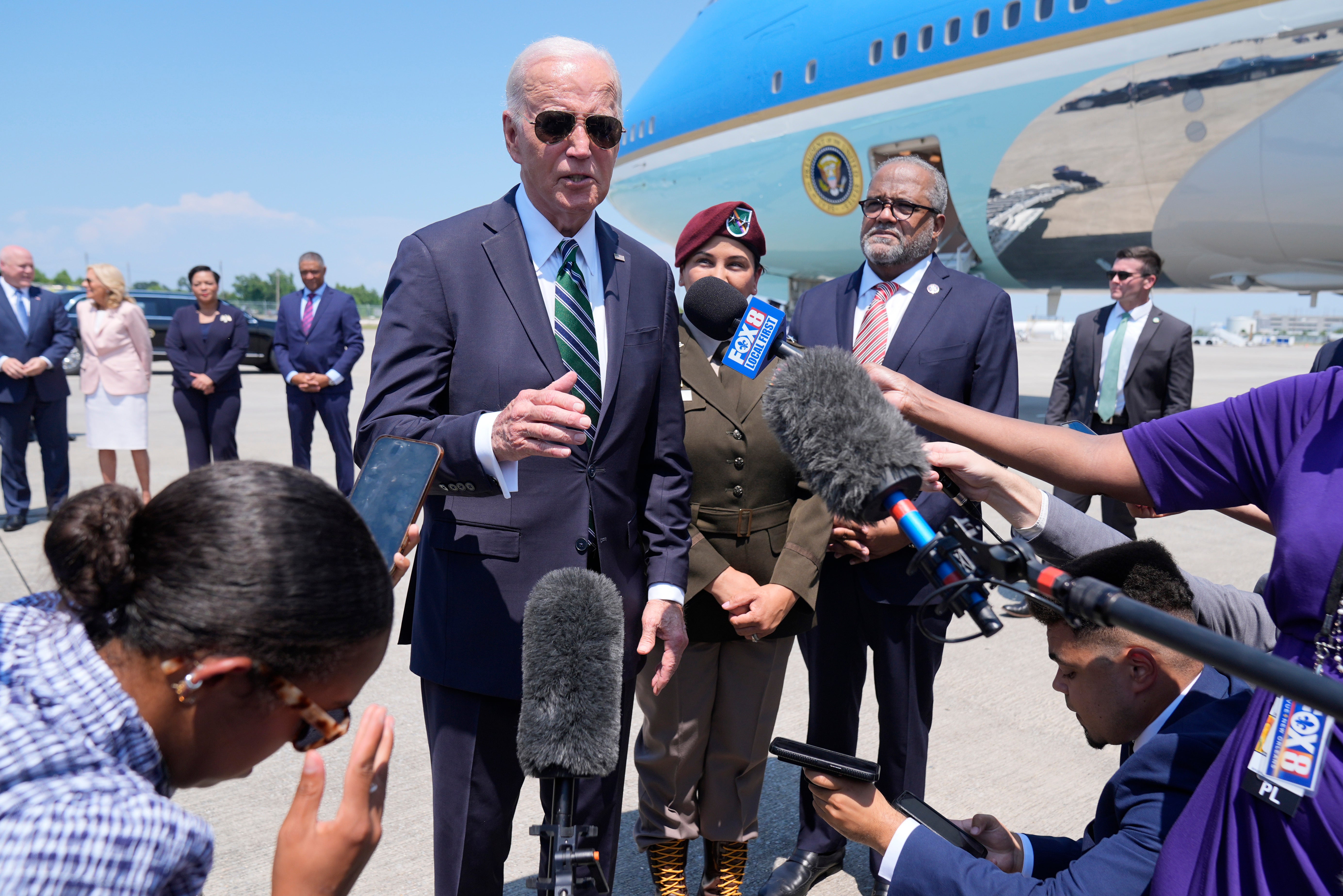 President Joe Biden spoke with reporters outside of Marine One on Tuesday