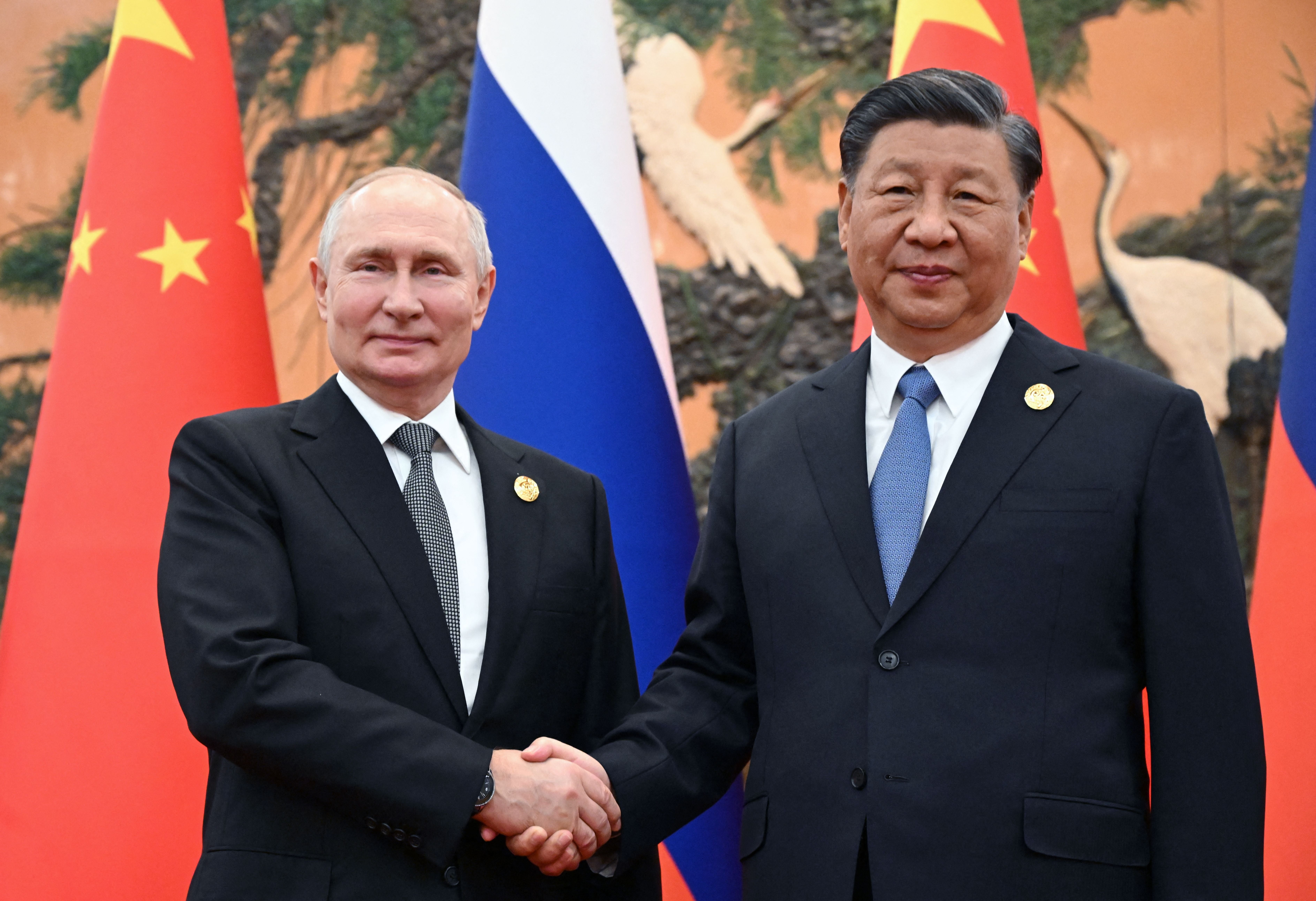 Vladimir Putin and Chinese president Xi Jinping meet in Beijing in 2023