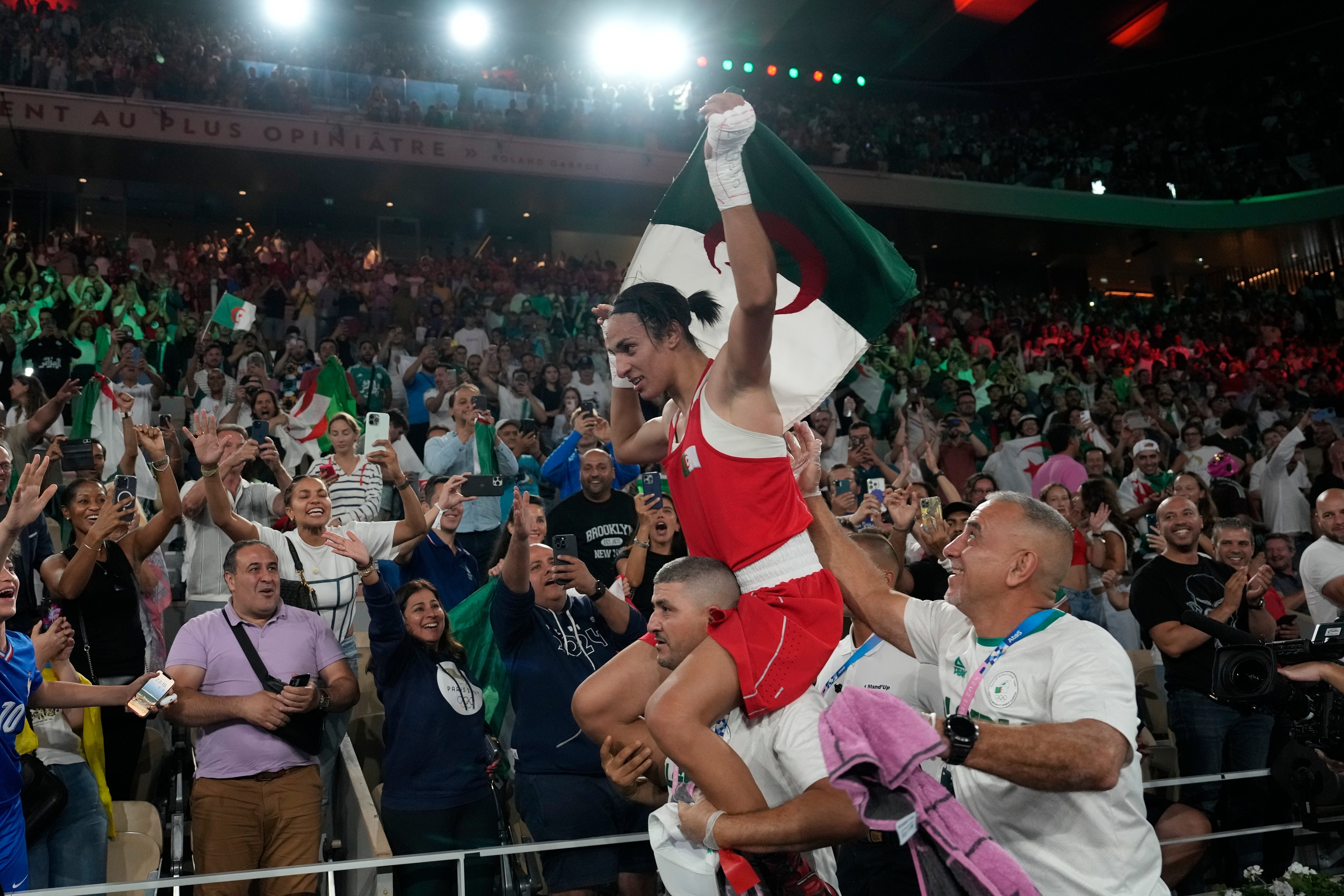 Khelif celebrating her Olympic triumph in the French capital