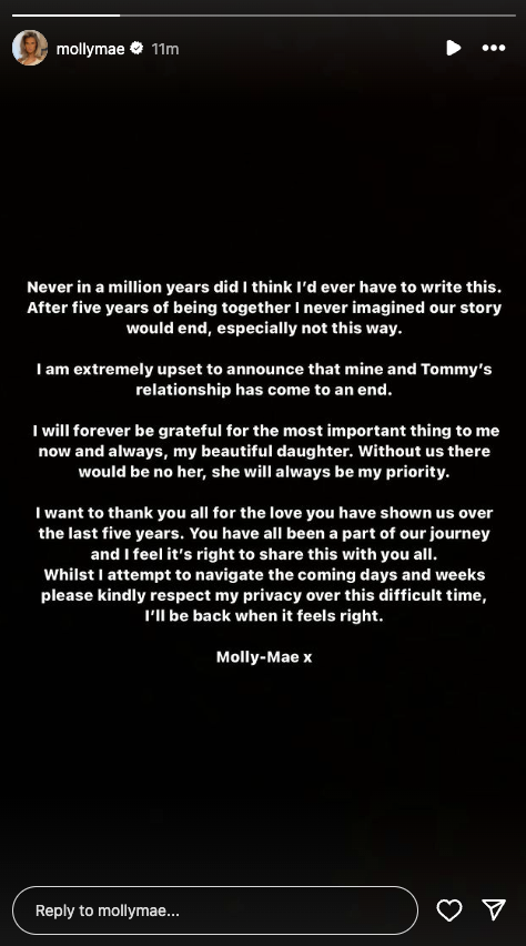 Molly-Mae makes social media statement about Tommy split