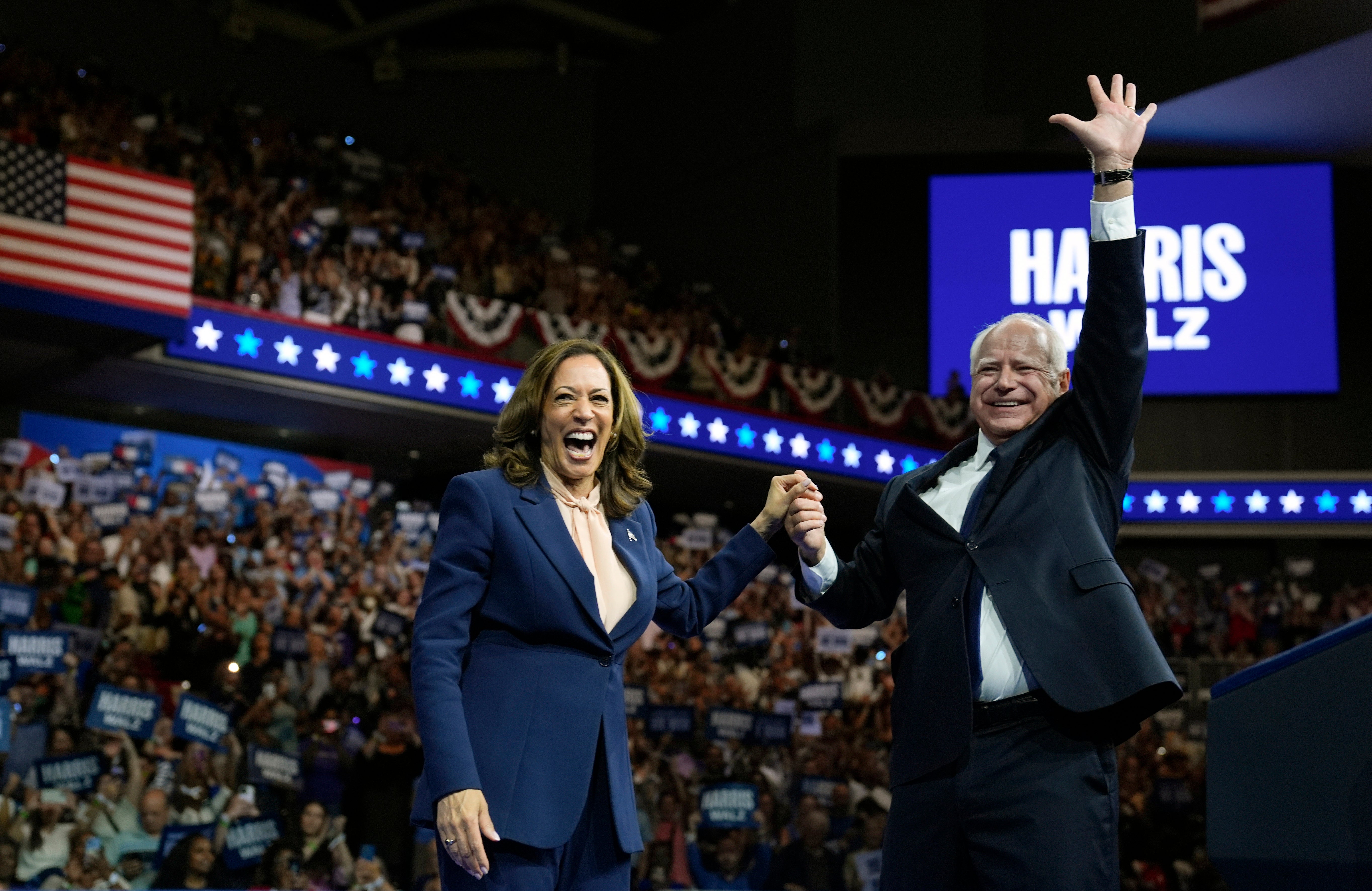 Kamala Harris and Tim Walz appear at first rally together in Philadelphia on August 6